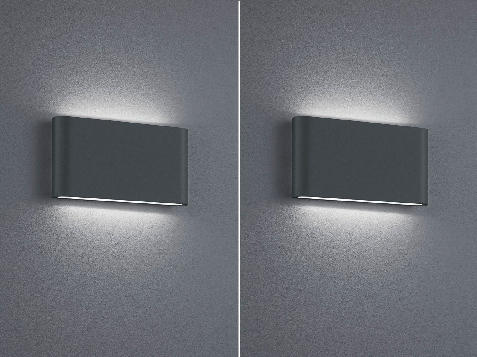 TRIO Leuchten LED Außen-Wandleuchte, LED fest integriert, Warmweiß, 2er-Set flache Up Down Fassadenlampe, Außenlicht Anthrazit 17,5cm