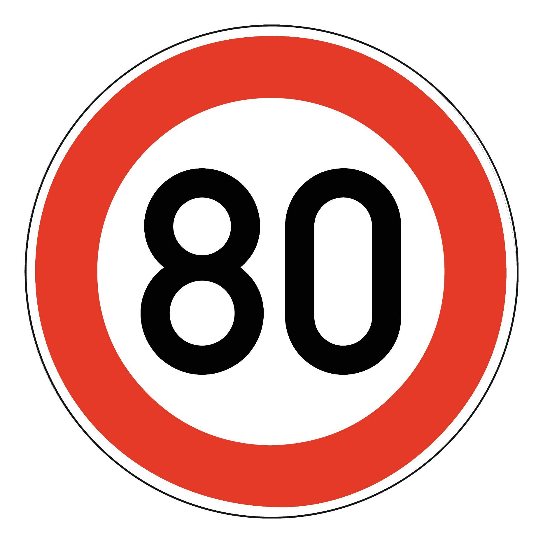 Verkehrsschild, Verkehrszeichen 274-80 Ronde 600 mm 80 km/h RAL-Gütezeichen Folie RA1