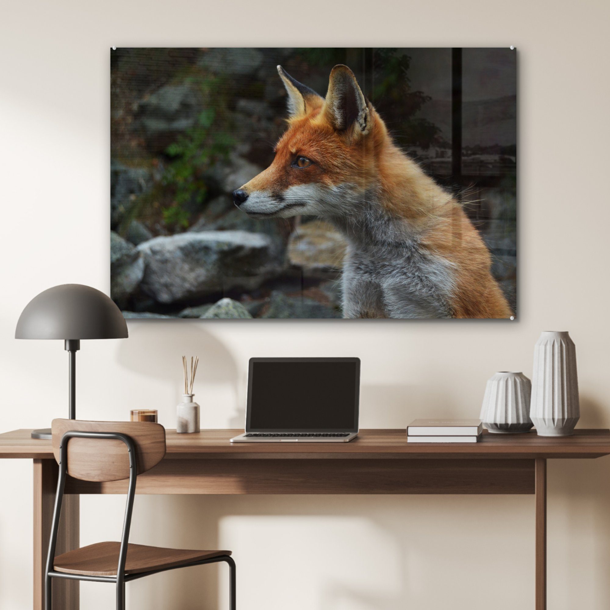 MuchoWow Acrylglasbild Acrylglasbilder Wohnzimmer Orange Steine, (1 St), - Schlafzimmer Fuchs & 