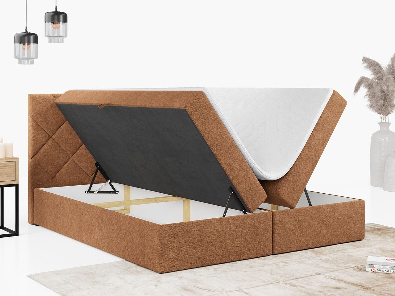 MKS MÖBEL Boxspringbett Bettkasten STELLE für Multipocket-Matratze Doppelbett mit 3, mit Schlafzimmer