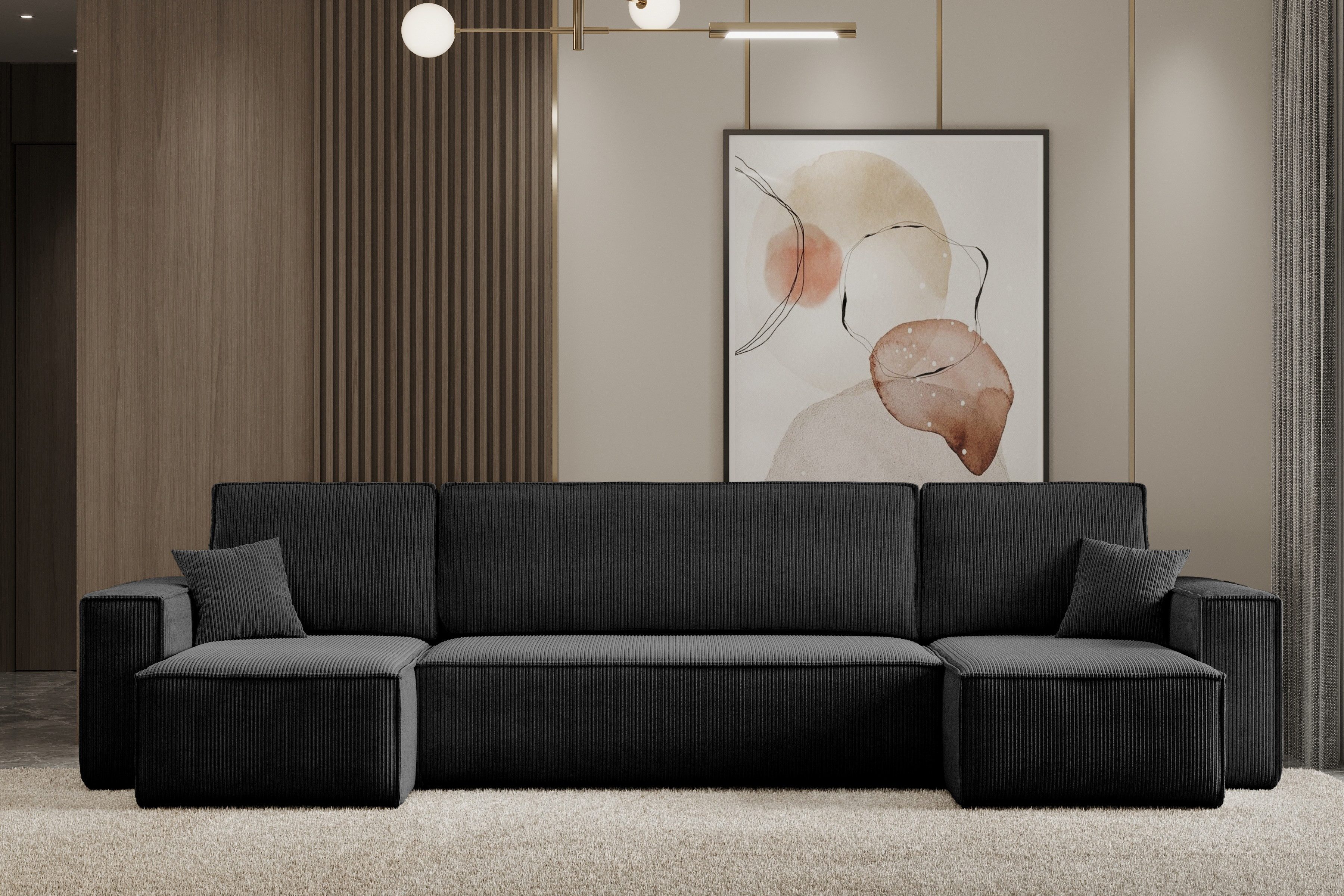 M-Punkt24 Wohnlandschaft COMO, Schwarz mit Bett Sofa Schlafsofa Ottomane, C günstig online kaufen