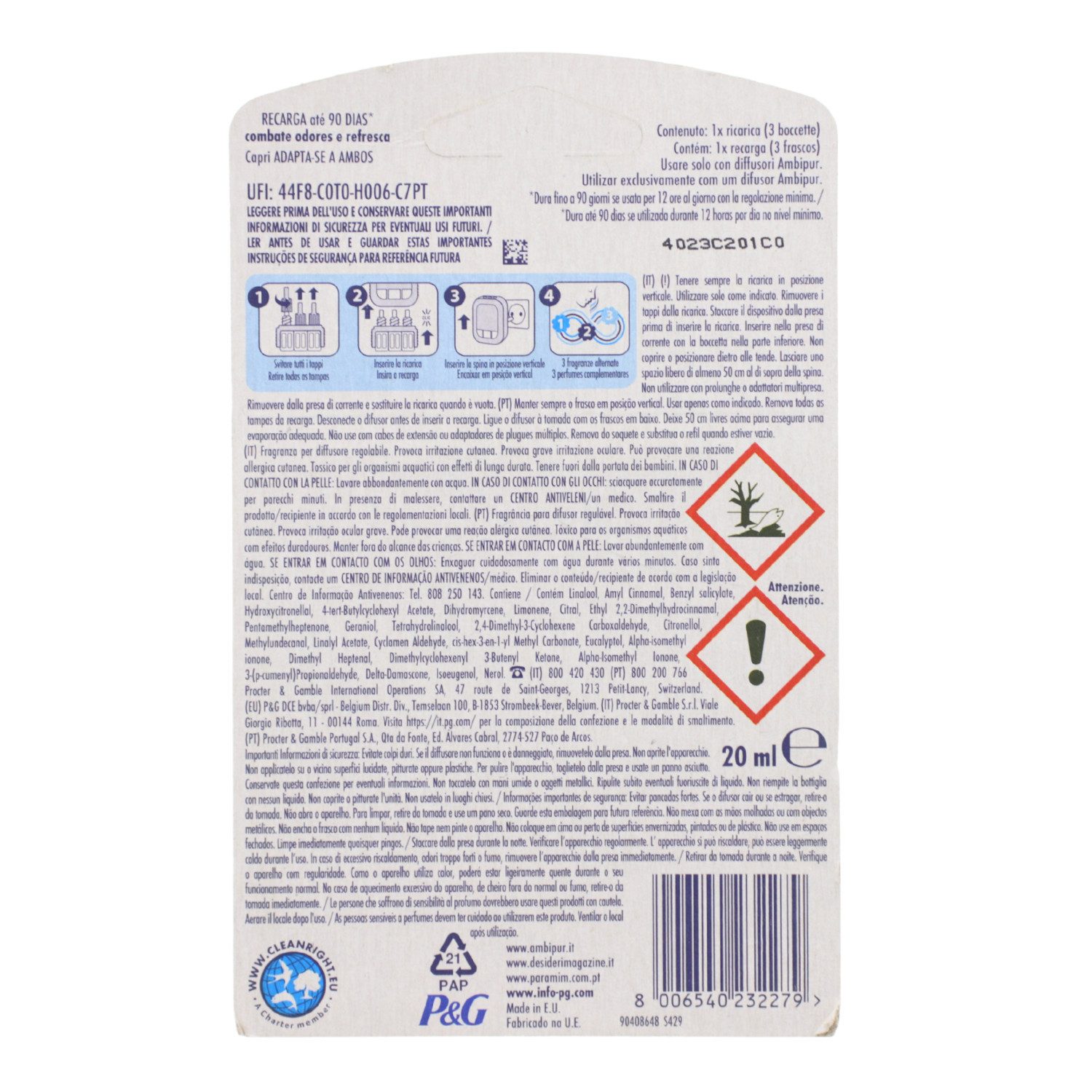 ambi pur Raumduft 3 x Ambi Pur 3Volution Capri Brise Lufterfrischer jeweils 20ml Nachfül