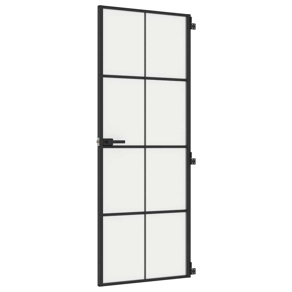 vidaXL Haustür Innentür Schlank Schwarz 76x201,5 cm Hartglas und Aluminium (1-St)