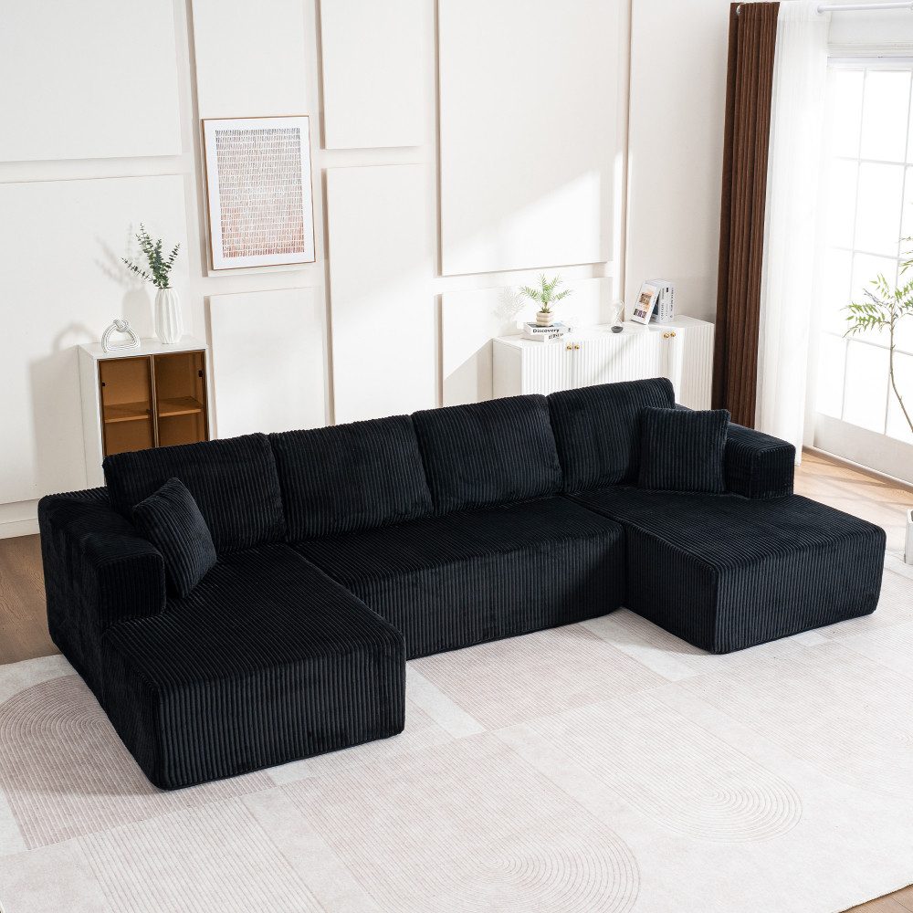 BBG Wohnlandschaft Modulares U-Sofa-3-Sitzer mit Liegefläche, Cordbezug, Federkern & Schaumstoff, 332x156 cm, ohne Montage, inkl. 6 Kissen