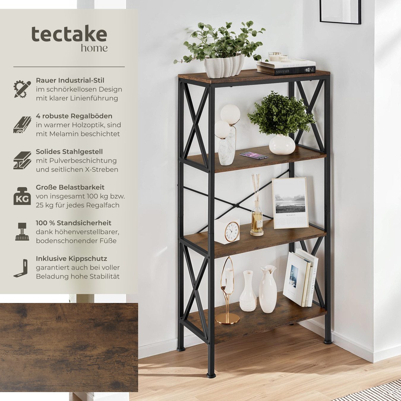 tectake Bücherregal Regal, Set 1-tlg., Industrial Style günstig online kaufen