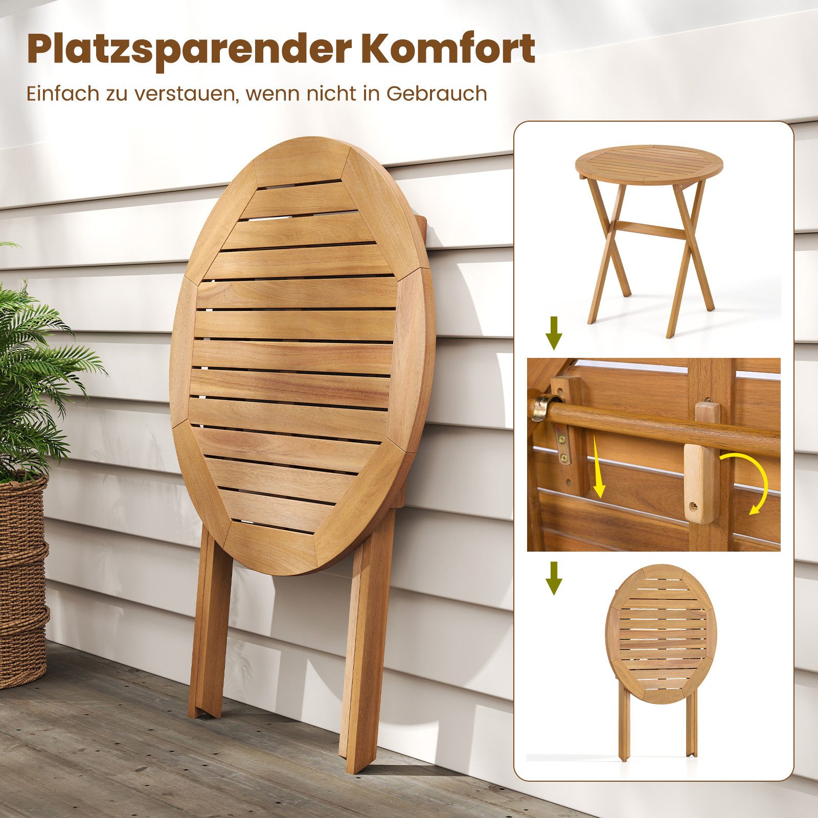 COSTWAY Gartentisch, Klapptisch balkon, Esstisch mit stihlen, Balkontisch