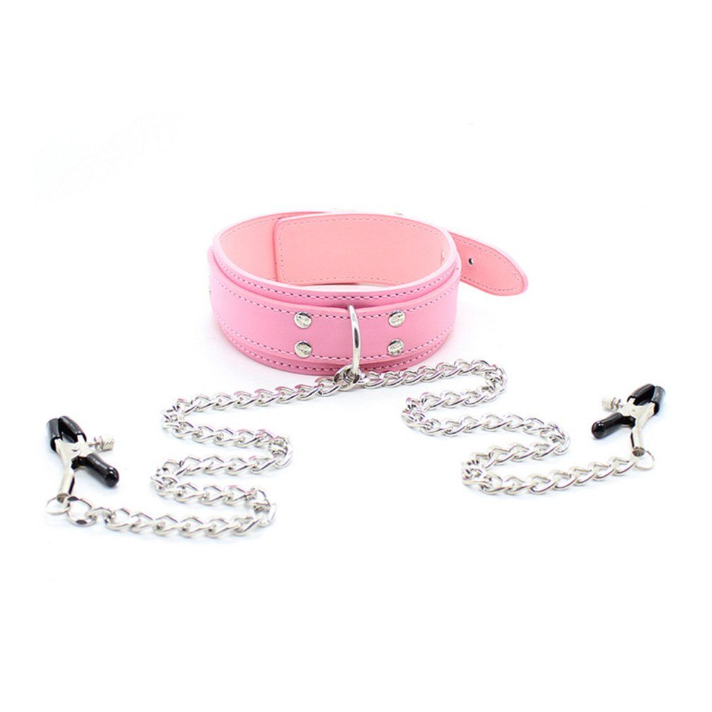 1-tlg. Packung, Halsband Nippleklemmen Rosa, Ketten mit Erotik-Halsband PVC