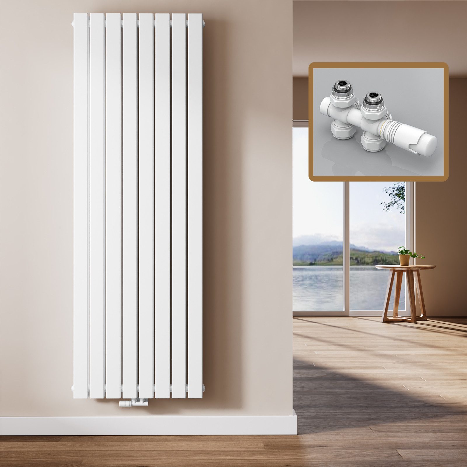 EMKE Heizkörper Flach Vertikal Doppellagig Design Paneelheizkörper Höhe: 160/180cm, 2227W für 20qm Raum Mittelanschluss Weiß
