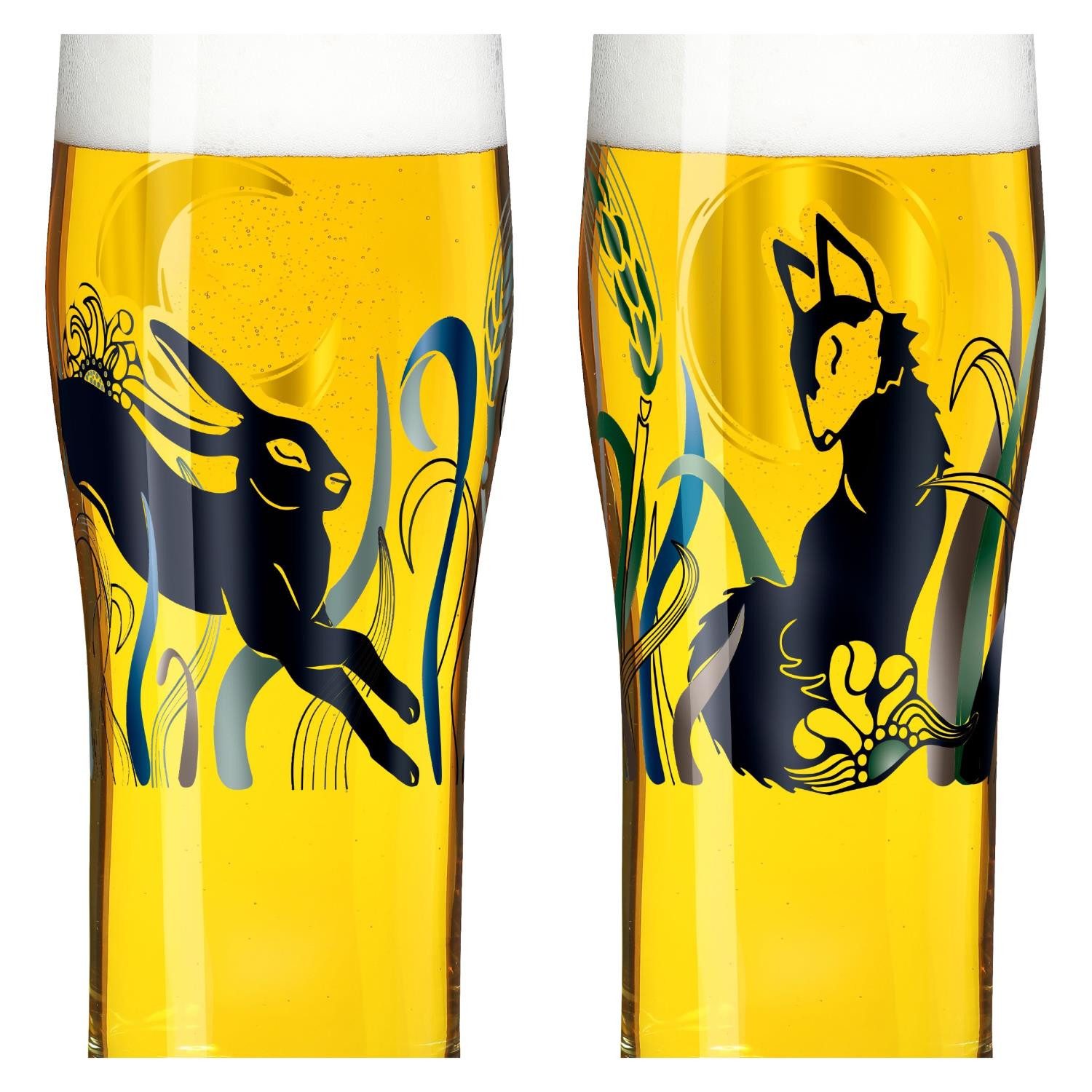 Ritzenhoff Bierglas BRAUCHZEIT, Glas, Spülmaschinengeeignet, Mehrfarbig, Hase + Fuchs, H: 20.5cm
