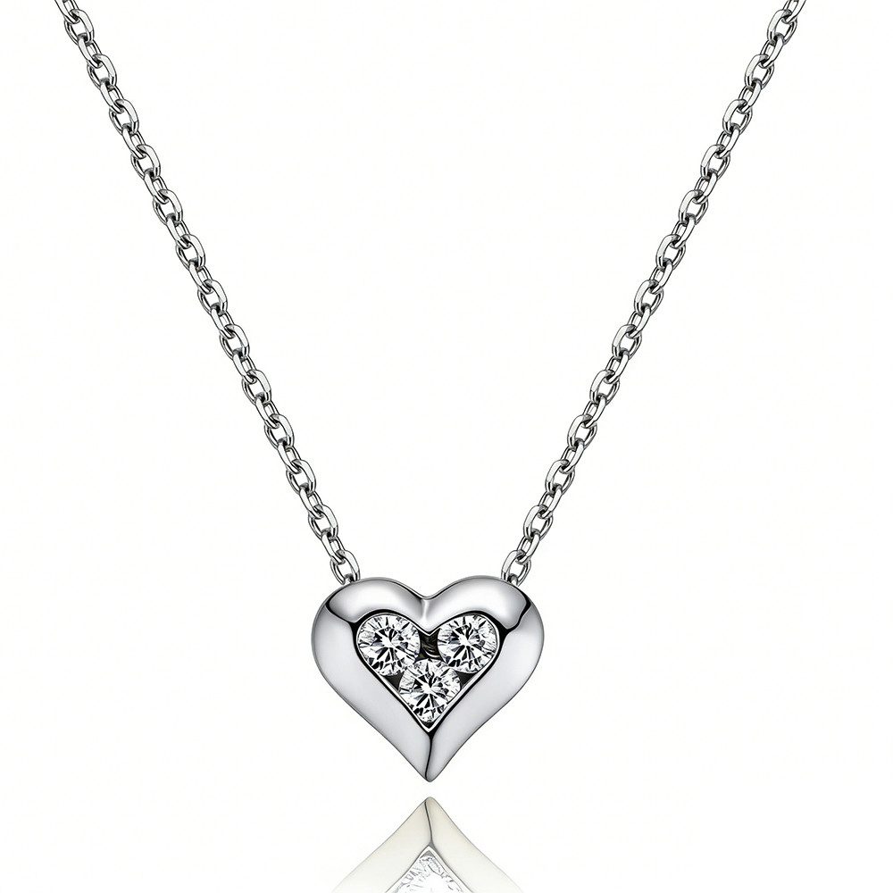 Goldkette Herz-Collier 750 Gold, 0.13 ct Diamant-Trio IGI-zertifiziert