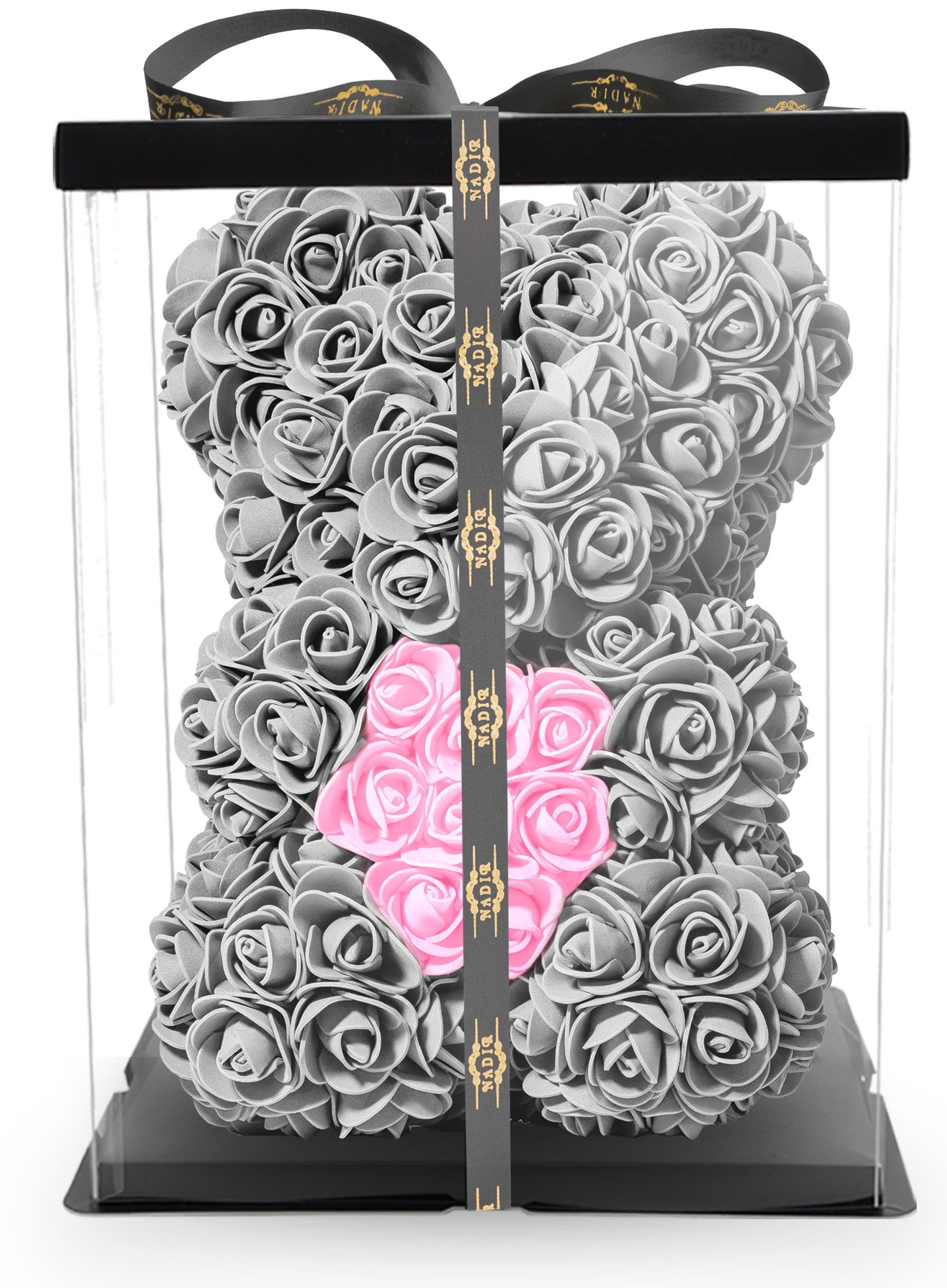 Kunstblume Rosenbär mit Herz Geschenk für Freundin Geburtstag Freundin 25 cm Ewige Rosen, NADIR