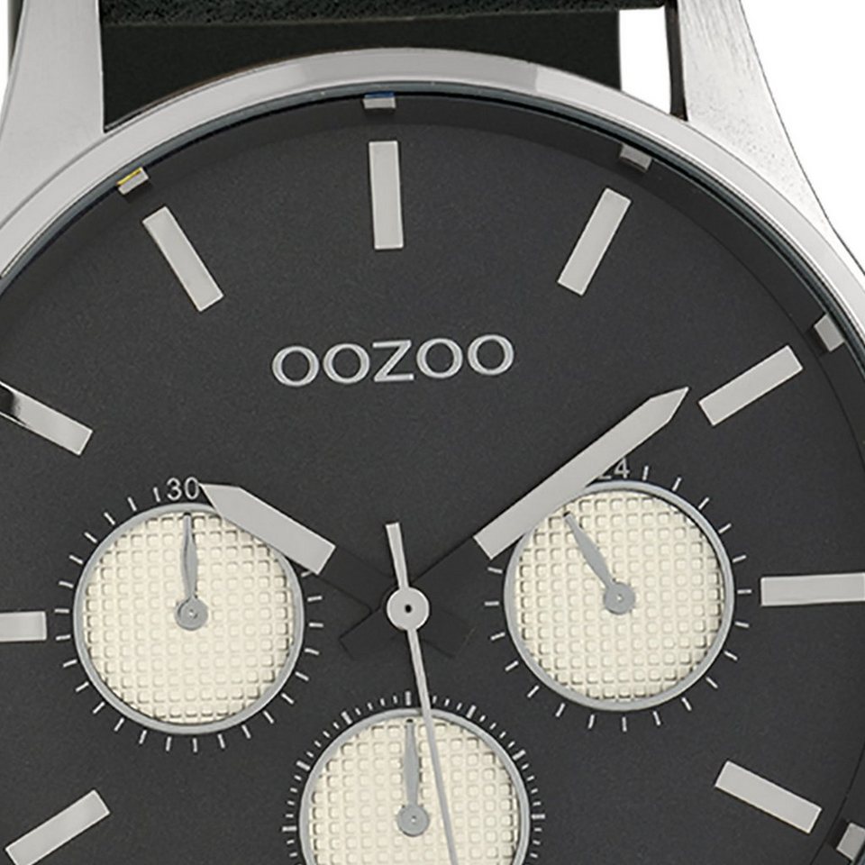 OOZOO Quarzuhr Oozoo Herren Armbanduhr Timepieces Analog, Herrenuhr rund,  extra groß (ca. 48mm) Lederarmband, Fashion-Style, Japanisches Laufwerk