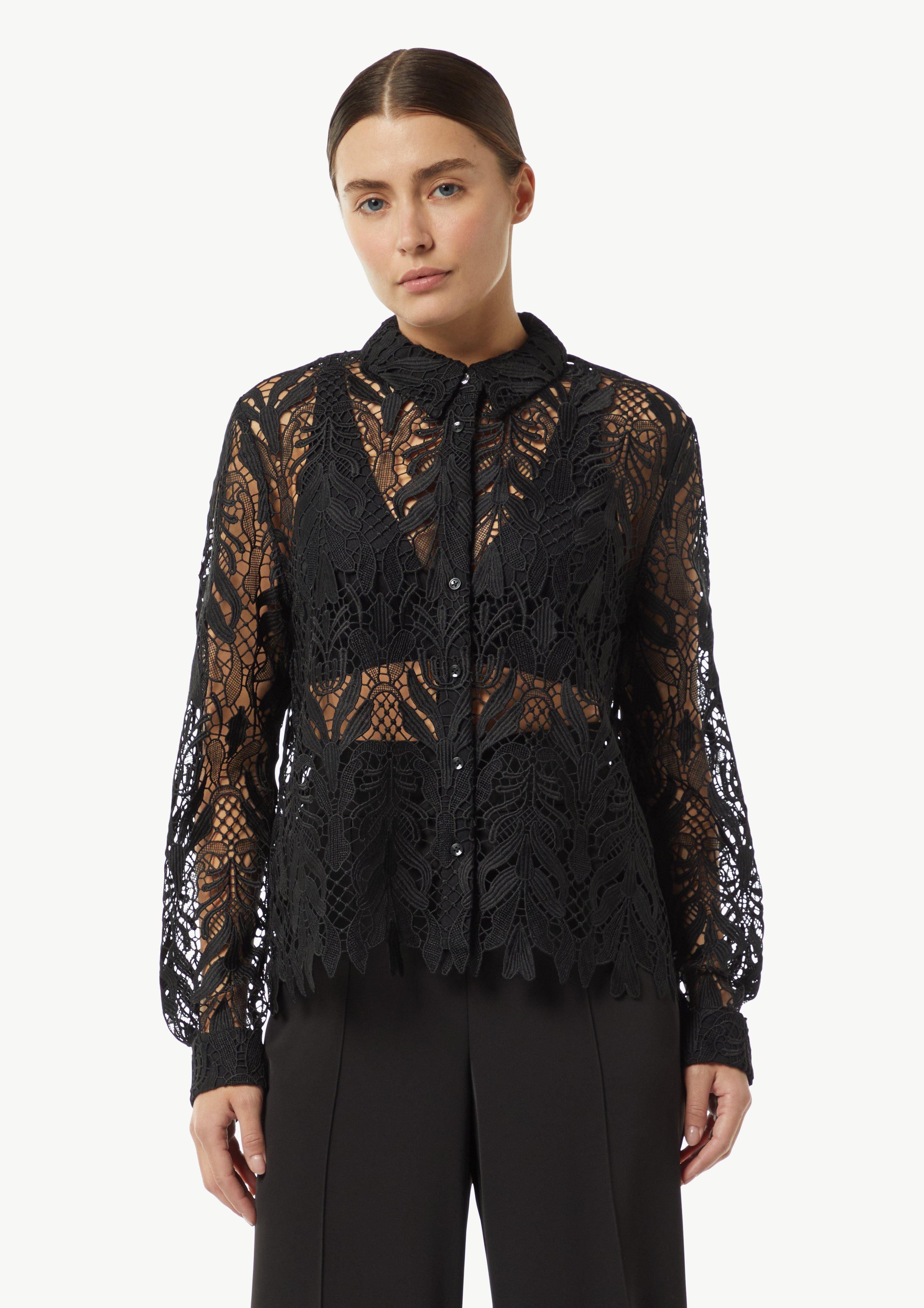 Langarmbluse Transparente Bluse aus edler Spitze