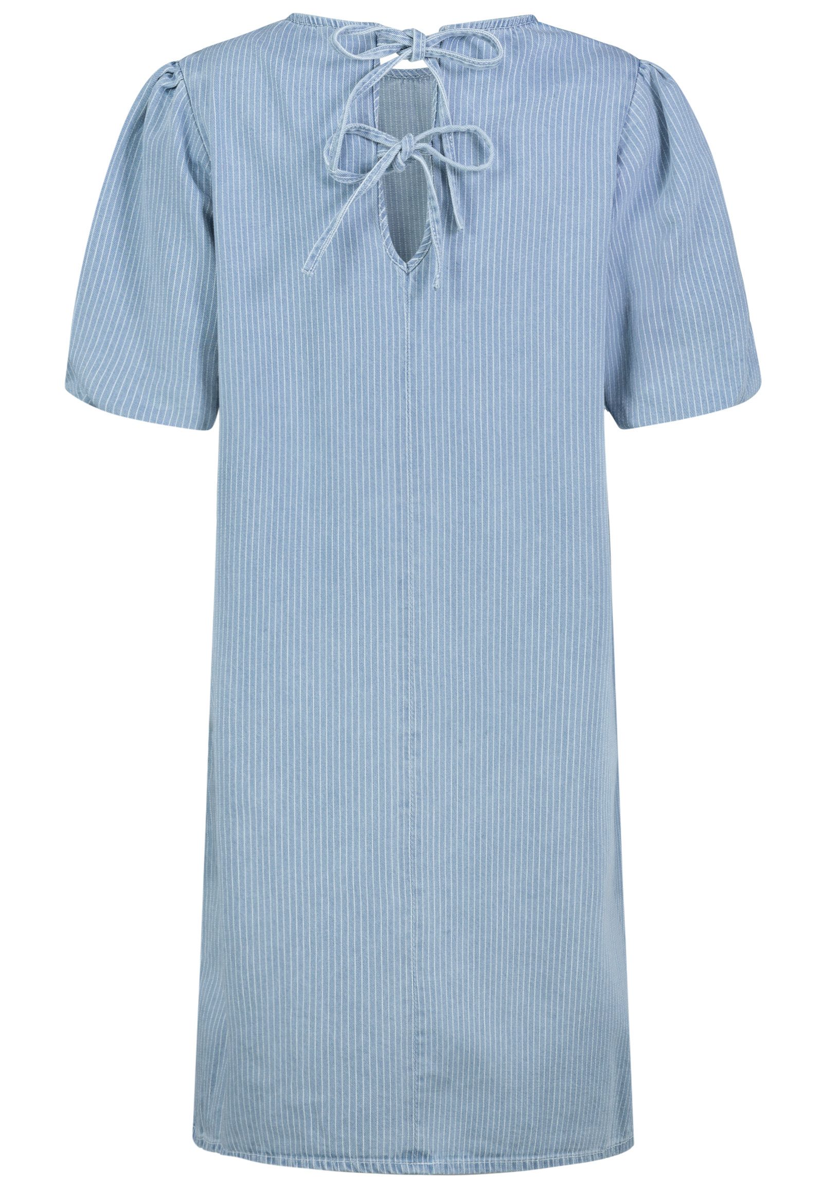 SUBLEVEL Jeanskleid Damen Denimkleid mit Bindebändern und Streifen Kurzes Jeanskleid, Puffärmel, Bindebänder hinten