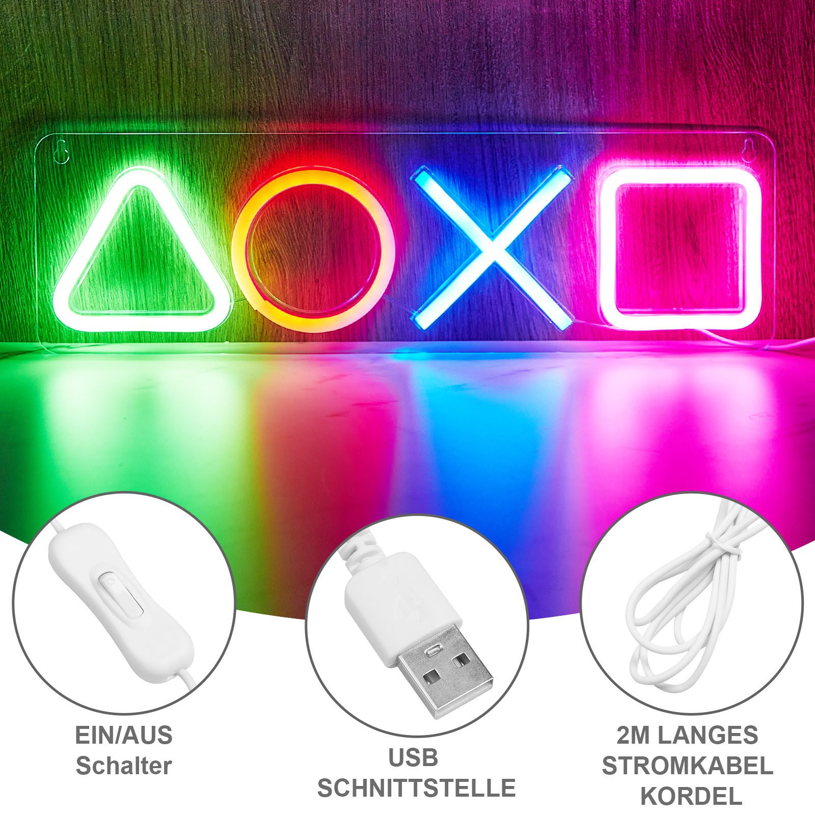 MUPOO LED Stripe LED Gaming Neonlicht Schild,PS Playstation Symbol Licht, Neonlicht Leuchtreklame für Wanddekoration