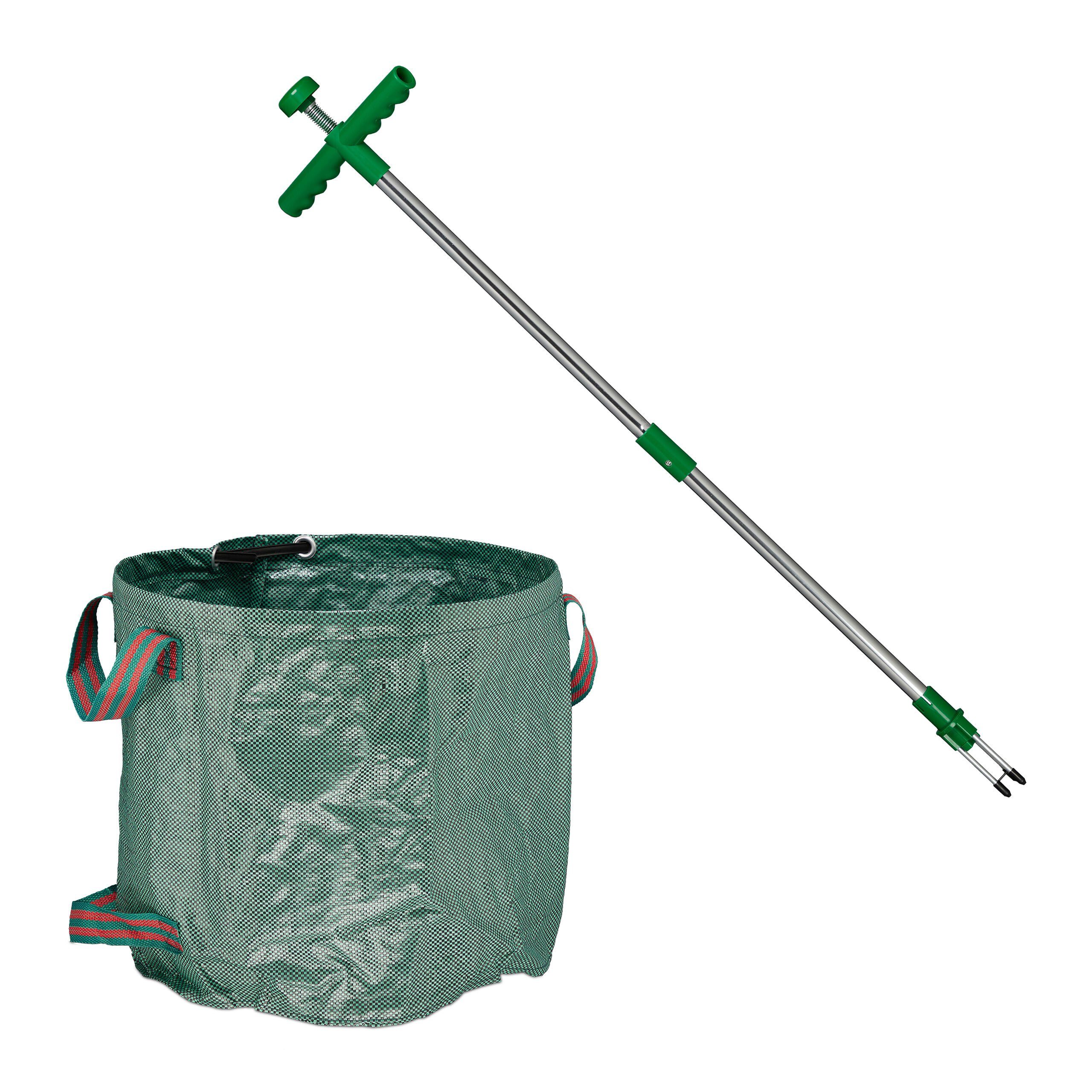 relaxdays Unkrautstecher mit Gartenabfallsack, 99 cm Gesamtlänge, (2-tlg)