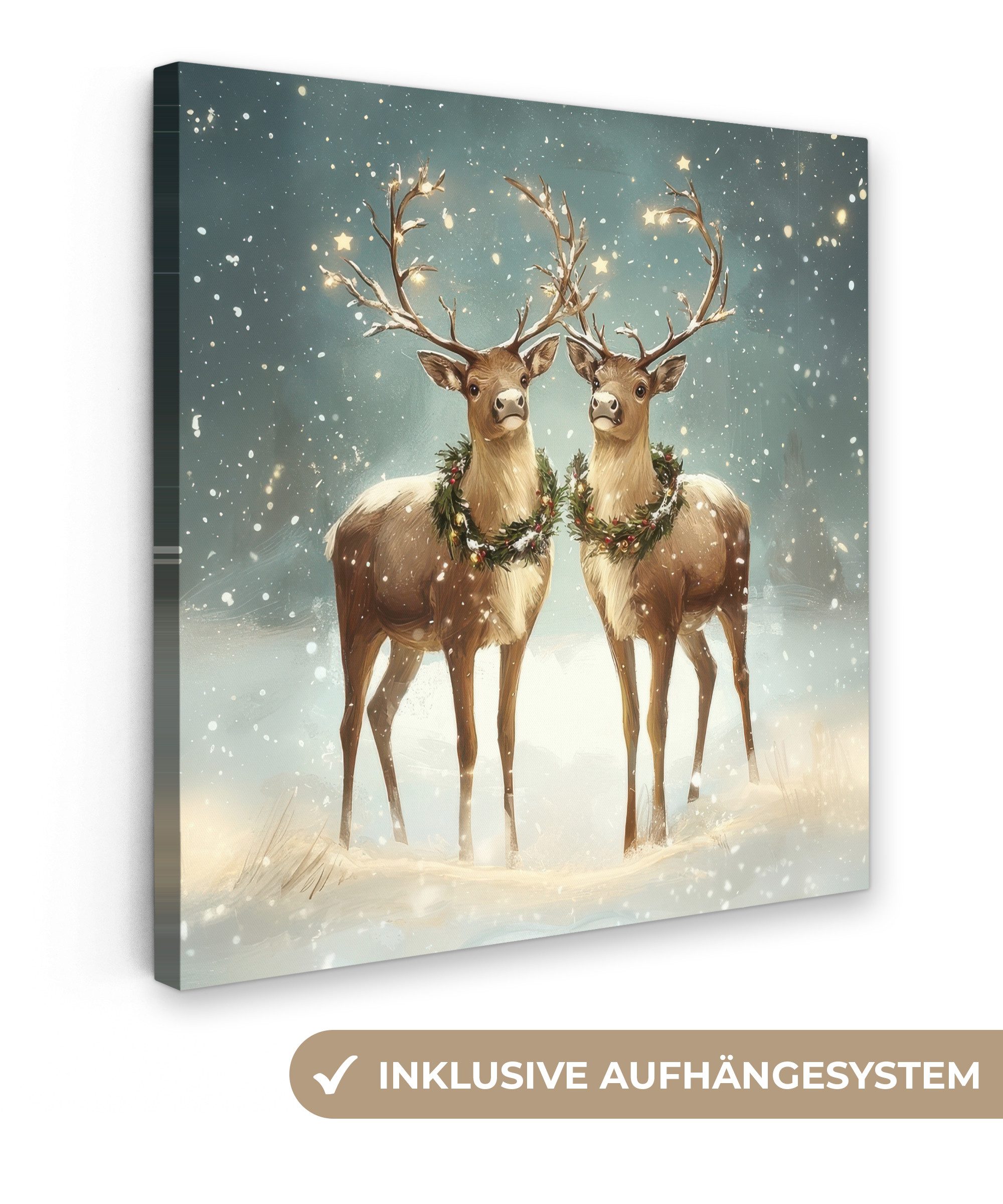OneMillionCanvasses® Leinwandbild Weihnachtszauber - Winterwald - Rentier, günstig online kaufen