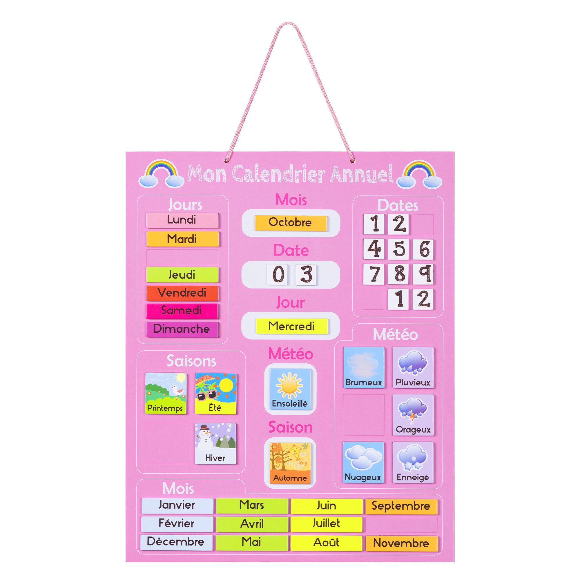 Navaris Magnettafel Kinderkalender - Lerntafel Uhr/Jahreszeiten - Französisch, (1-tlg)