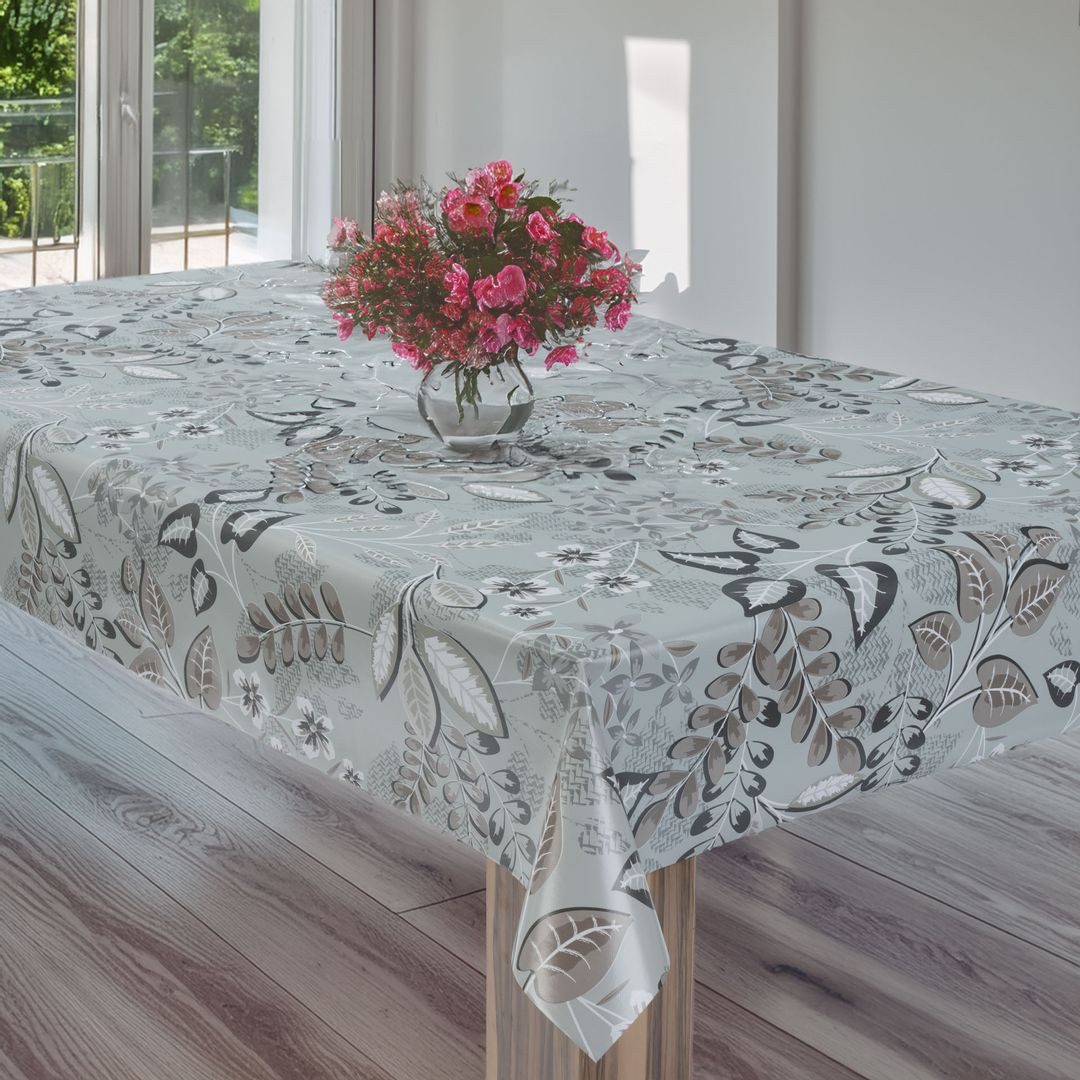 laro Tischdecke Wachstuchtischdecke Blätter Botanisch Grau PVC Eckig – Bild 5 von 5