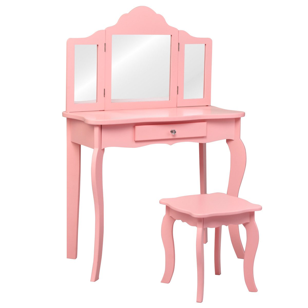 COSTWAY Schminktisch, Kinder, mit Hocker & Abnehmbarer Spiegel, 70x34x103cm. Reduzierter Preis € 86,99. Unverbindliche Preisempfehlung € 189,99