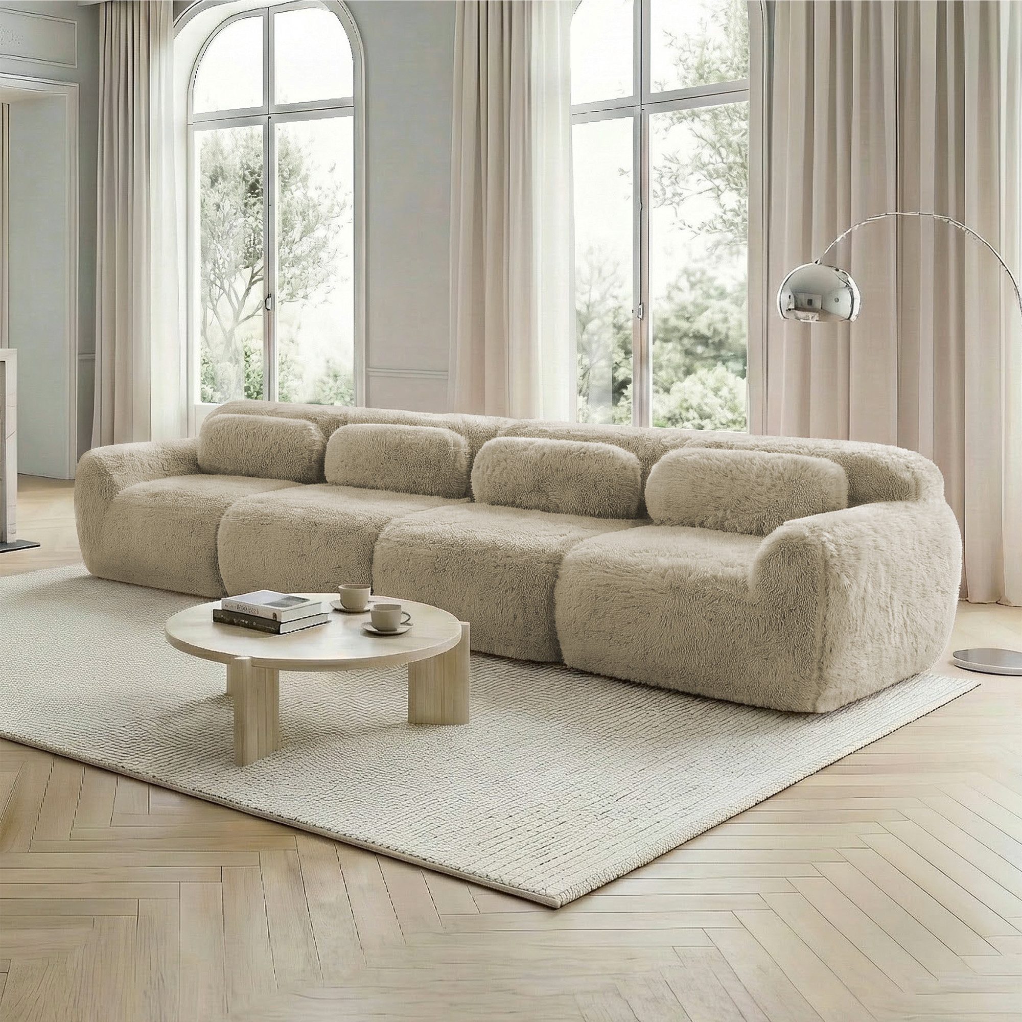 Odikalo Sofa Ecksofa Schlafsofa Modulares Sofa, Plüschstoff, 4-Sitzer Sofa, Premium-Plüschstoff, Mehrfachkombination, rutschfester Boden, mit Kissen. Ergonomische Unterstützung, hochelastischer Schaumstoff, geeignet für Wohnzimmer, Schlafzimmer