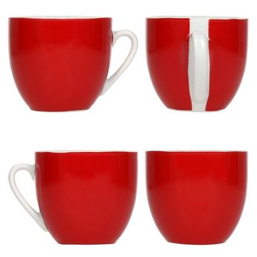 MamboCat Tasse 6er Set Variant Rot Kaffeetassen mit Untertassen für 6 Personen, Porzellan