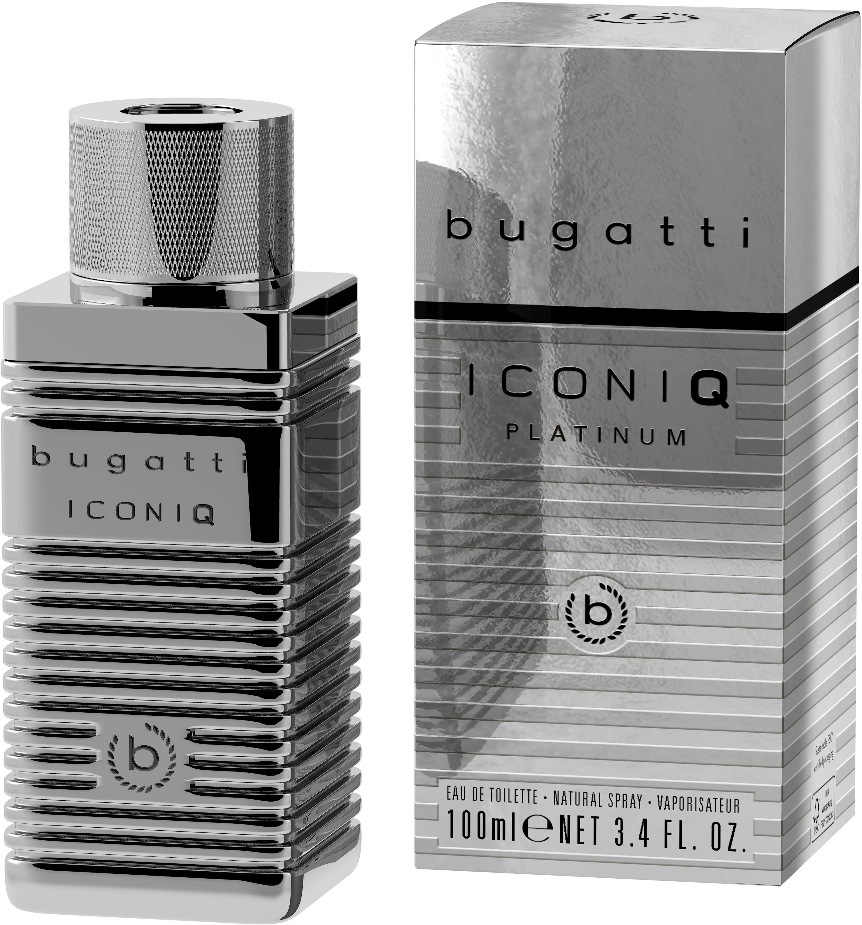 bugatti Eau de Toilette ICONIQ PLATINUM FOR HIM EDT 100ml, holzig, würzig, Safran, Zedernholz, Amber