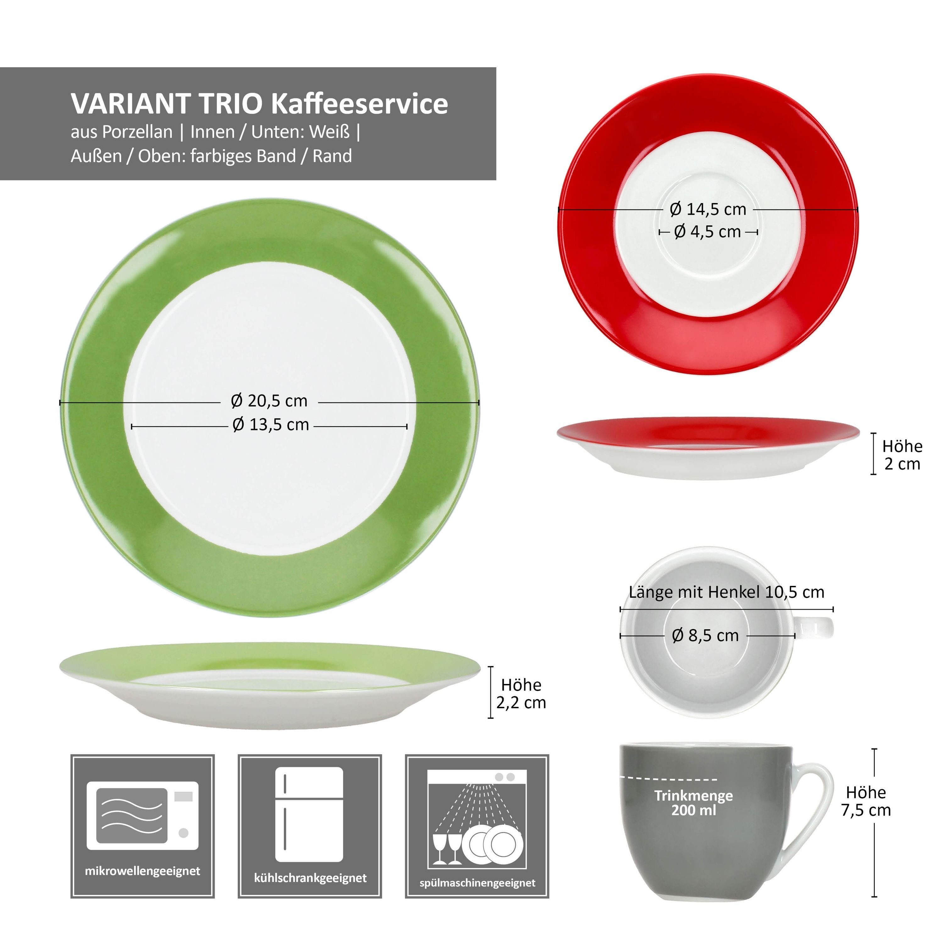 MamboCat Kaffeeservice 18tlg Kaffeeservice Variant Trio Porzellan Tassen Untertassen Teller, Porzellan