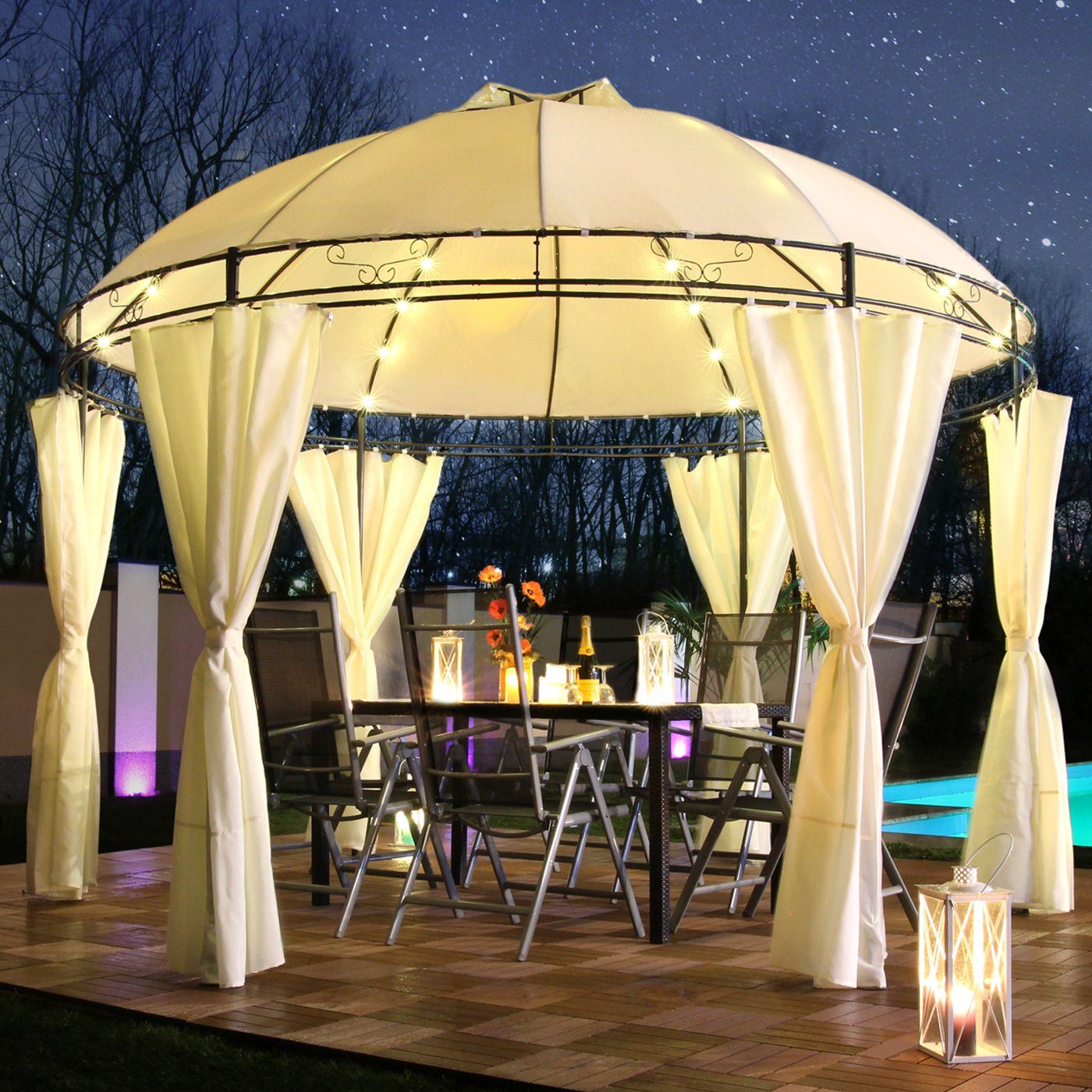 Swing&Harmonie Pavillon LED - Pavillon Ø 350cm Lavo Garten Pavillion Rund Solar Pavilion Gartenzelt Designer Pavilon