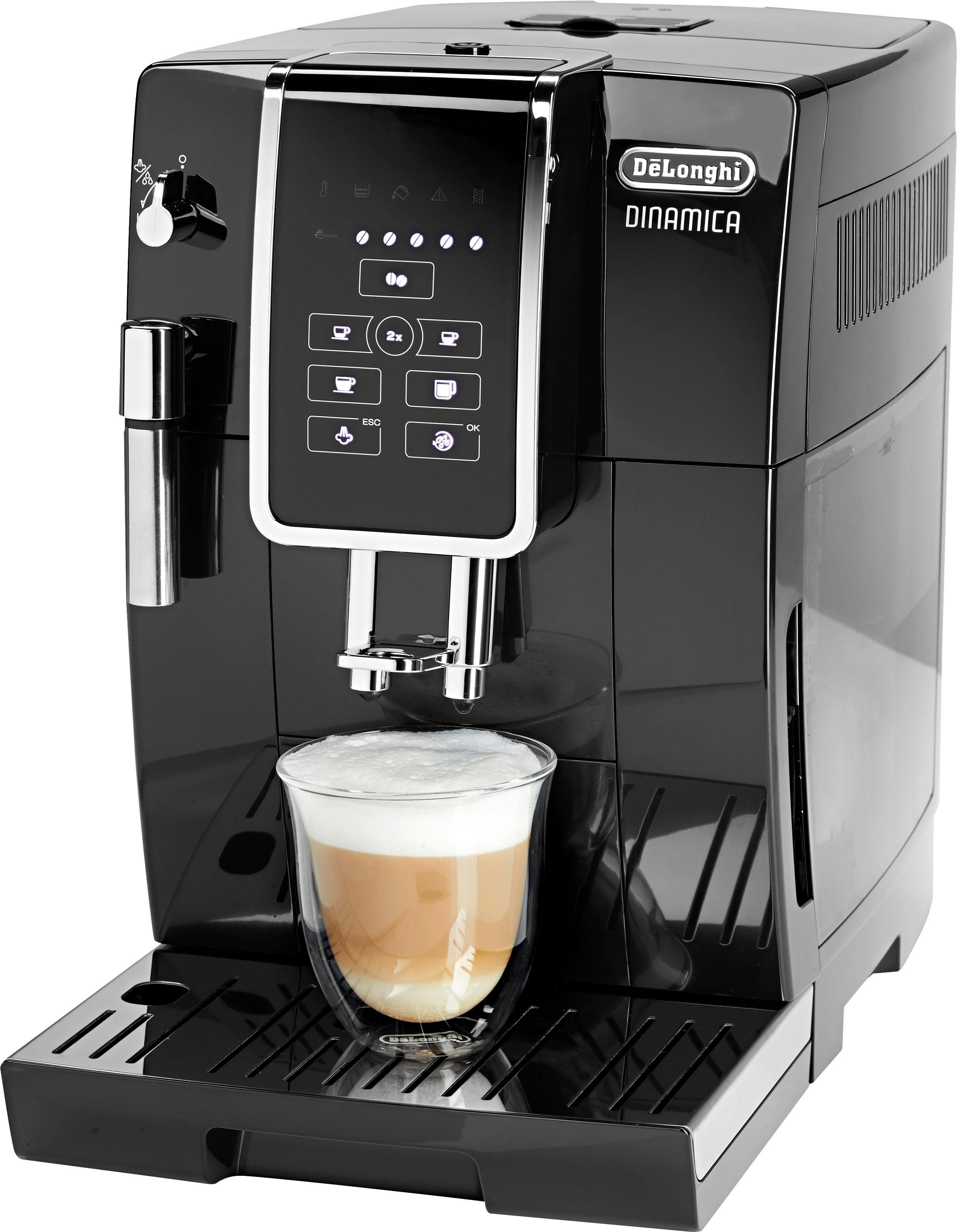 De'Longhi Kaffeevollautomat Dinamica ECAM358.15.B - Long Coffee Funktion für Filterkaffee, schwarz, Milchaufschäumdüse, 300 g Bohnenbehälter, automatische Reinigung