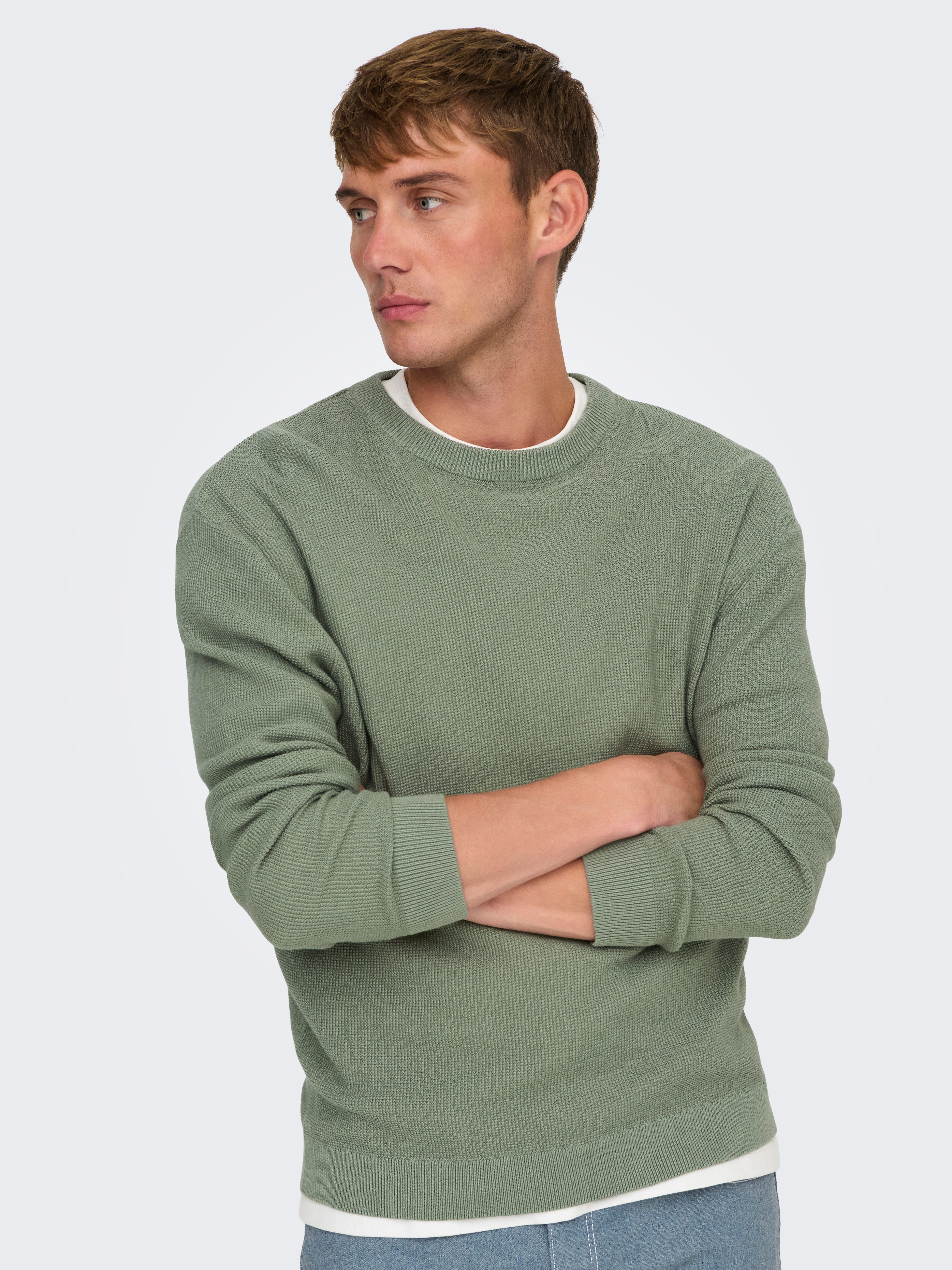 ONLY & SONS Rundhalspullover ONSTONY DS 12 LS WAFFLE CREW KNIT Baumwolle, r günstig online kaufen