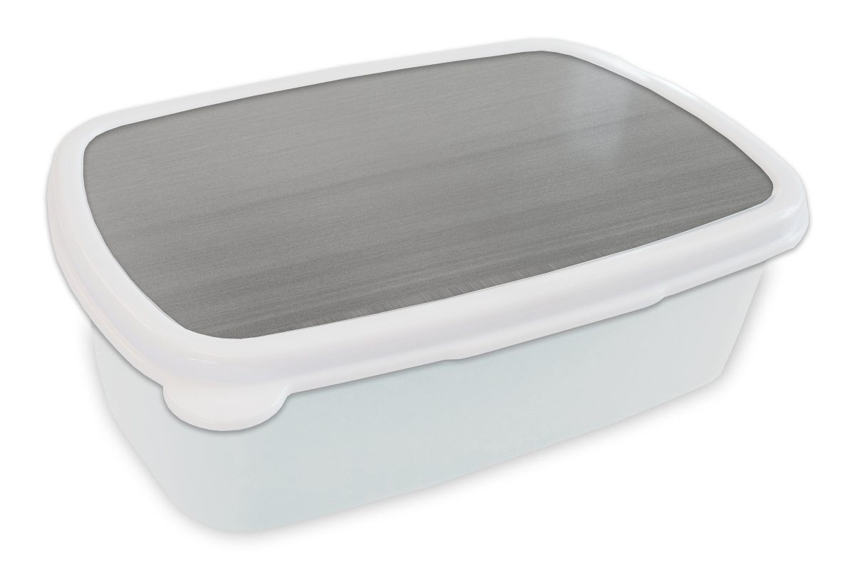 MuchoWow Lunchbox Metallischer Druck - Silber - Linie - Grau - Textur, Kunststoff, (2-tlg), Brotbox für Kinder und Erwachsene, Brotdose, für Jungs und Mädchen weiß
