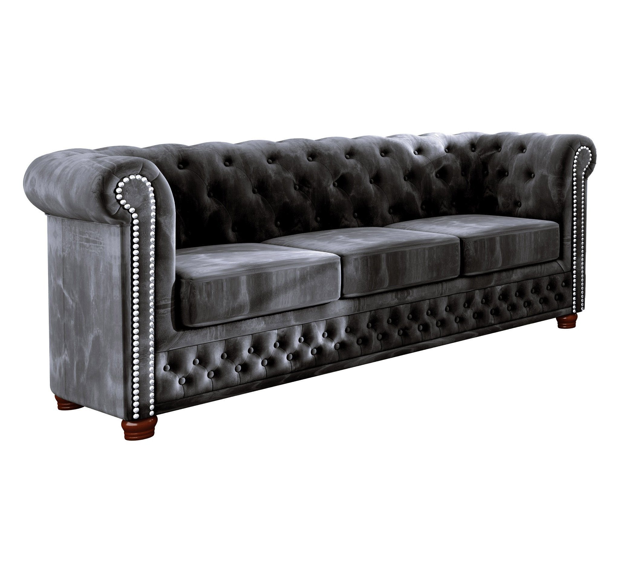 3+2+1, Sessel), Leeds Chesterfield Schwarz 3-Sitzer-Sofa, 1x 2-Sitzer-Sofa, 1x Polstergarnitur Wellenfederung Möbel S-Style (1x mit