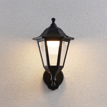 Lindby LED Außen-Wandleuchte Iavo, LED-Leuchtmittel fest verbaut, warmweiß, Antik, Polycarbonat, Schwarz (RAL 9005), klar, 1 flammig, inkl.
