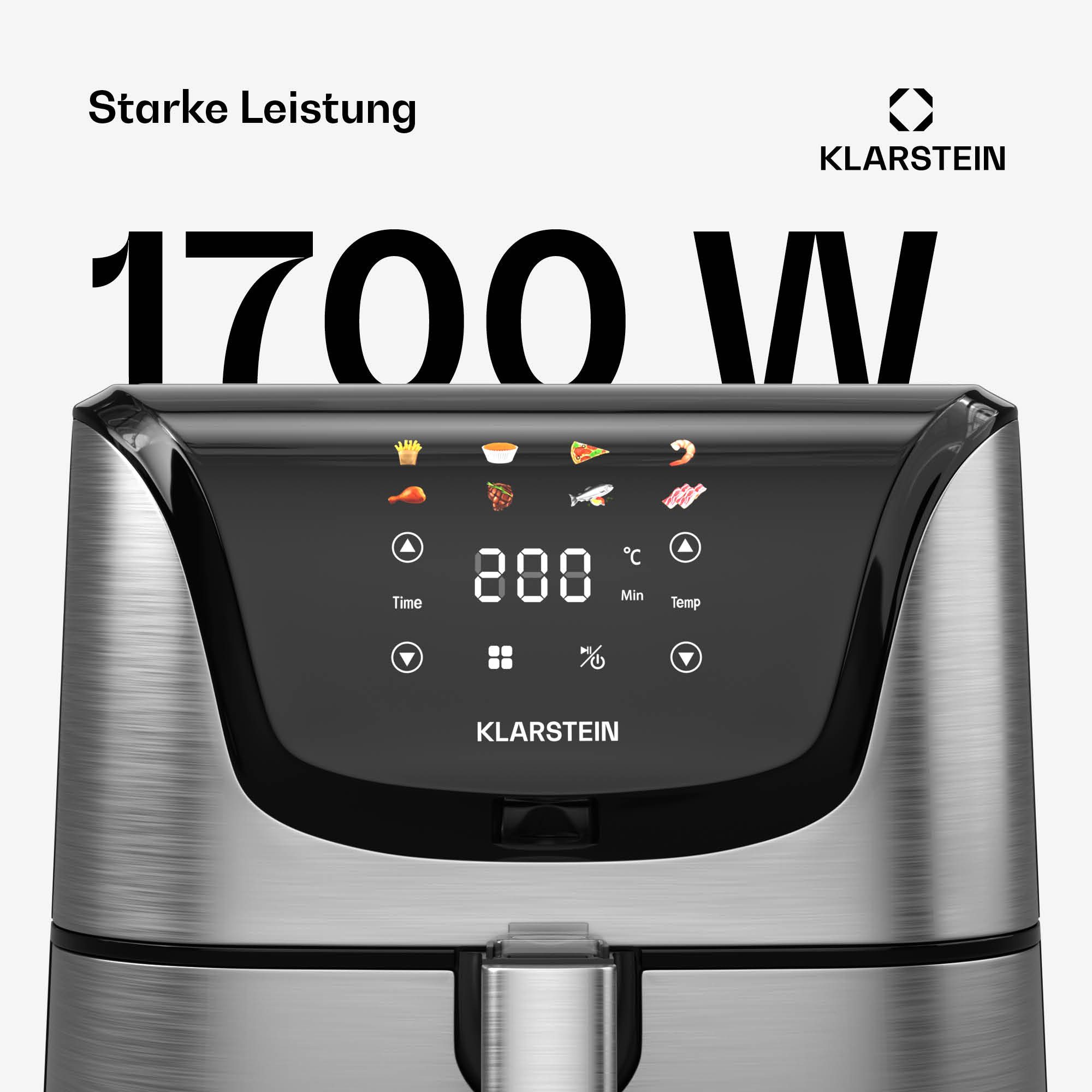Klarstein Heißluftfritteuse, 1700 W, Heißluftfritteuse Backen Rösten Grill Thermostat 5,4L 1700 W LCD Touch