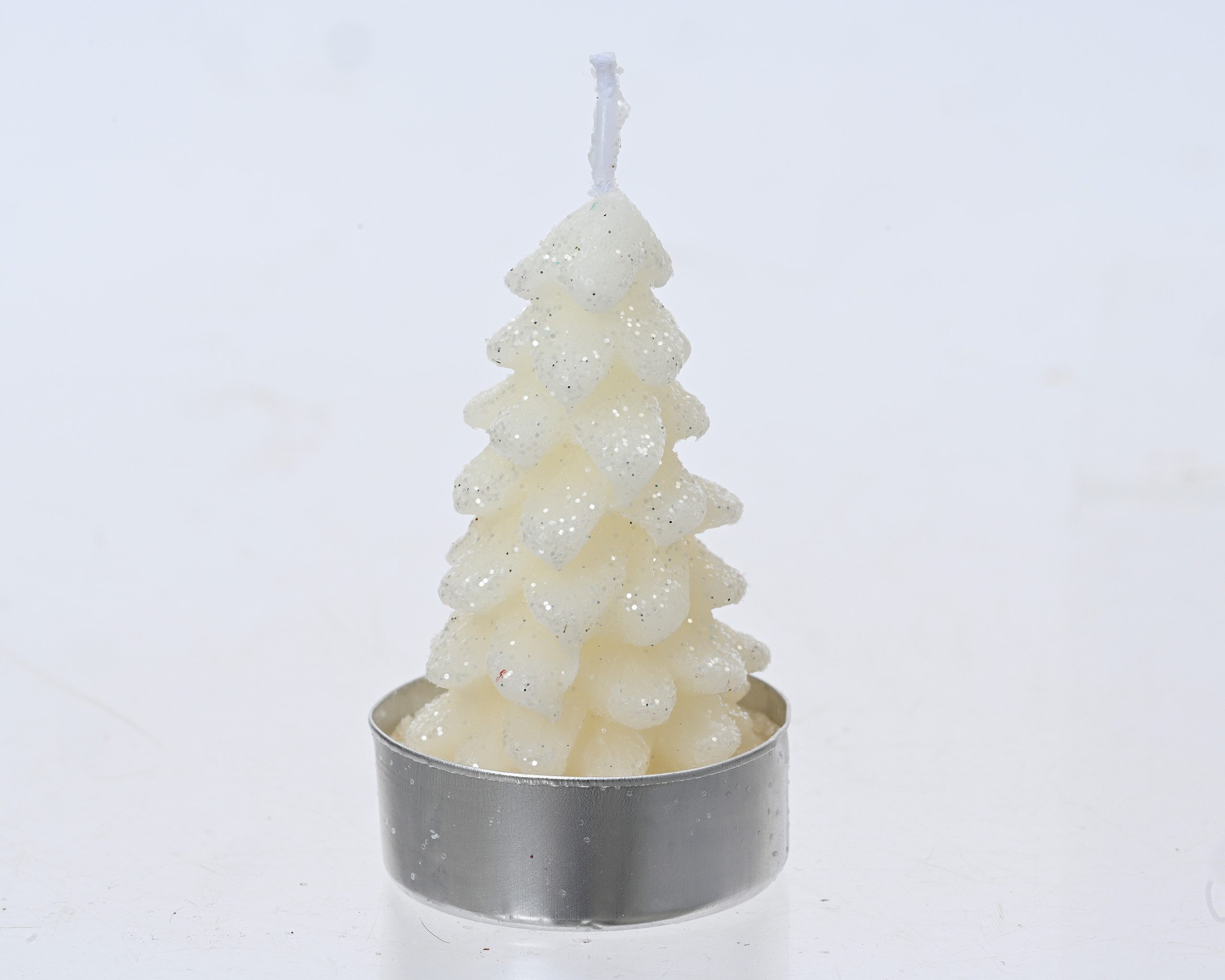 Kaemingk Teelicht, Teelichter Kerzen Paraffin 7cm Tannenbaum Form 4er Set Wollweiß