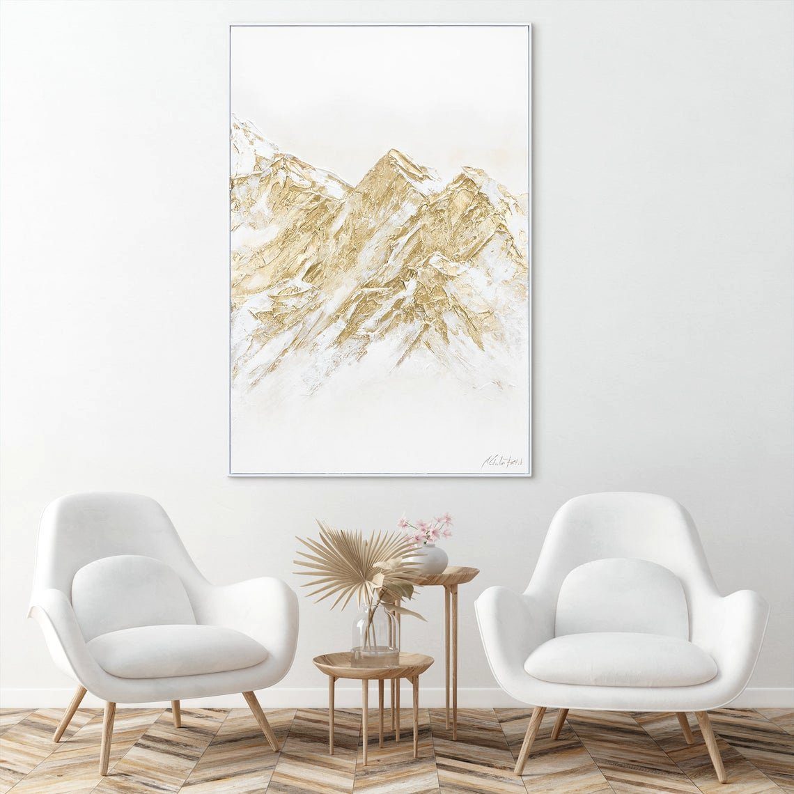YS-Art Gemälde Zugspitze, Vertikales auf Handgemalt mit Rahmen Goldener Berg Bild Leinwand