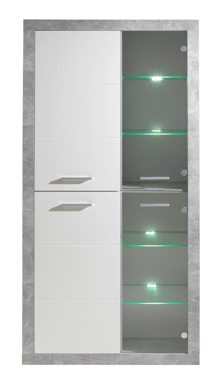 Bega Consult Weiß mit LED-Beleuchtung Hochglanz, Vitrine 194 x cm, STONE, Betondekor, 92