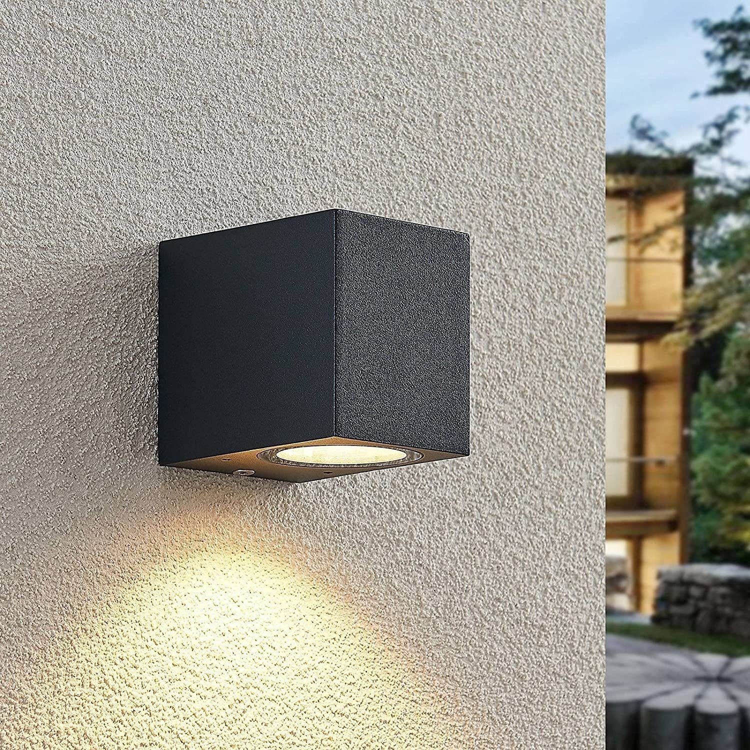 LETGOSPT Wandleuchte LED Schwarz 1 Warmweiß, Außenleuchte Wandlampe Strahler, Stücke IP54 GU10 Balkon, LED für Gehweg Wandleuchte, Mit Wand-Spot Wasserdichte, wechselbar