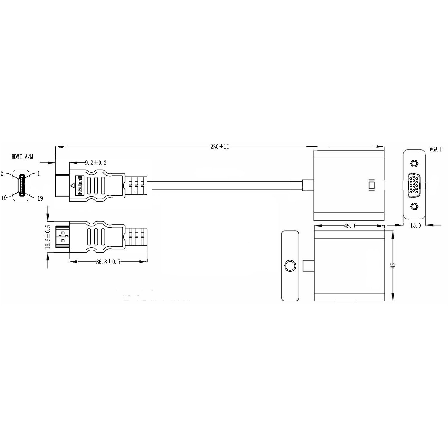 Vision HDMI zu VGA-Adapter HDMI-Adapter, 1920 x 1080, Gesamtlänge: 230 mm, Weiß
