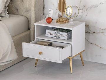 Marmex Möbel Nachttisch mit Schublade auf goldfarbigen Möbelbeinen GOLDIN 07