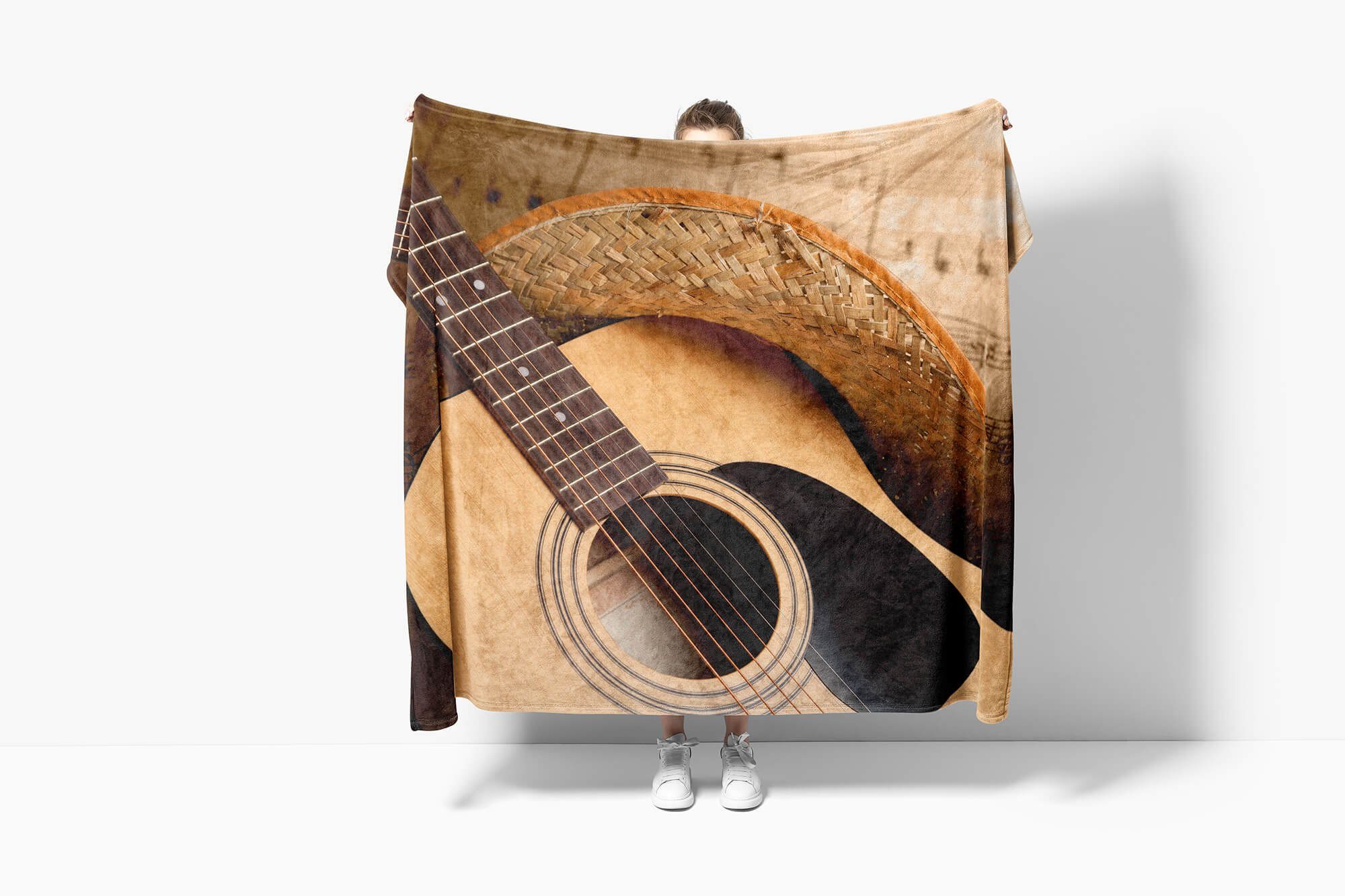 Sonnenhut Handtuch Handtücher mit Sinus Kuscheldecke Saunatuch Handtuch Strandhandtuch Art Baumwolle-Polyester-Mix Gitarre, Fotomotiv (1-St),