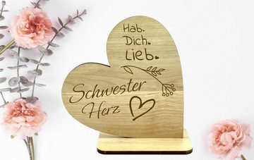 KS Laserdesign Dekofigur Deko Herz Holz mit Gravur - Schwesterherz - Geschenke für Schwester, Lasergravur