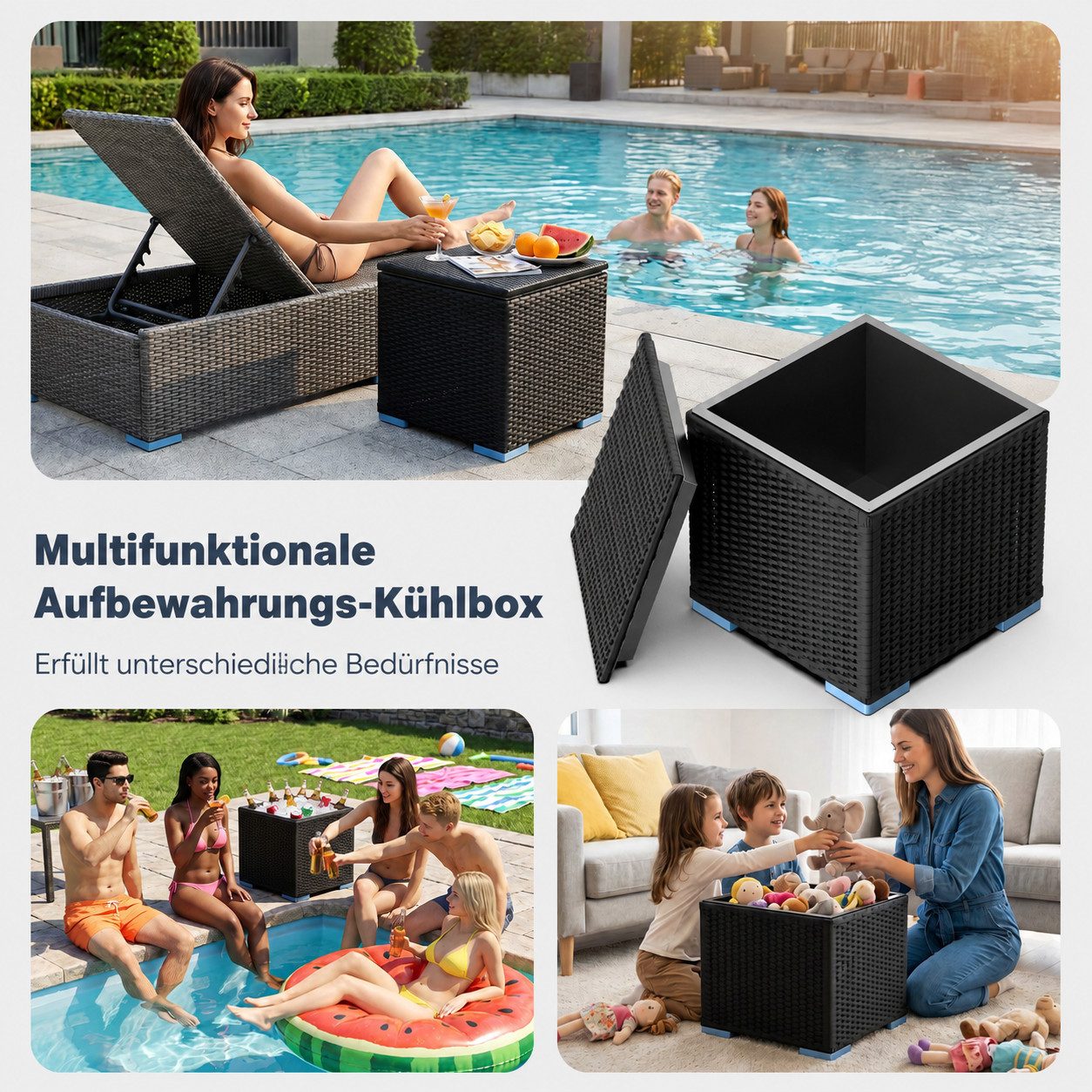Huracan Gartentisch Cool Bar mit Kühlbox,Getränkekühler Cocktailtisch & Beistelltisch, (Wetterfest Outdoor Getränketisch mit Eisbox Kühlfunktion), Ø40 cm für Garten Terrasse Balkon Pool BBQ Camping