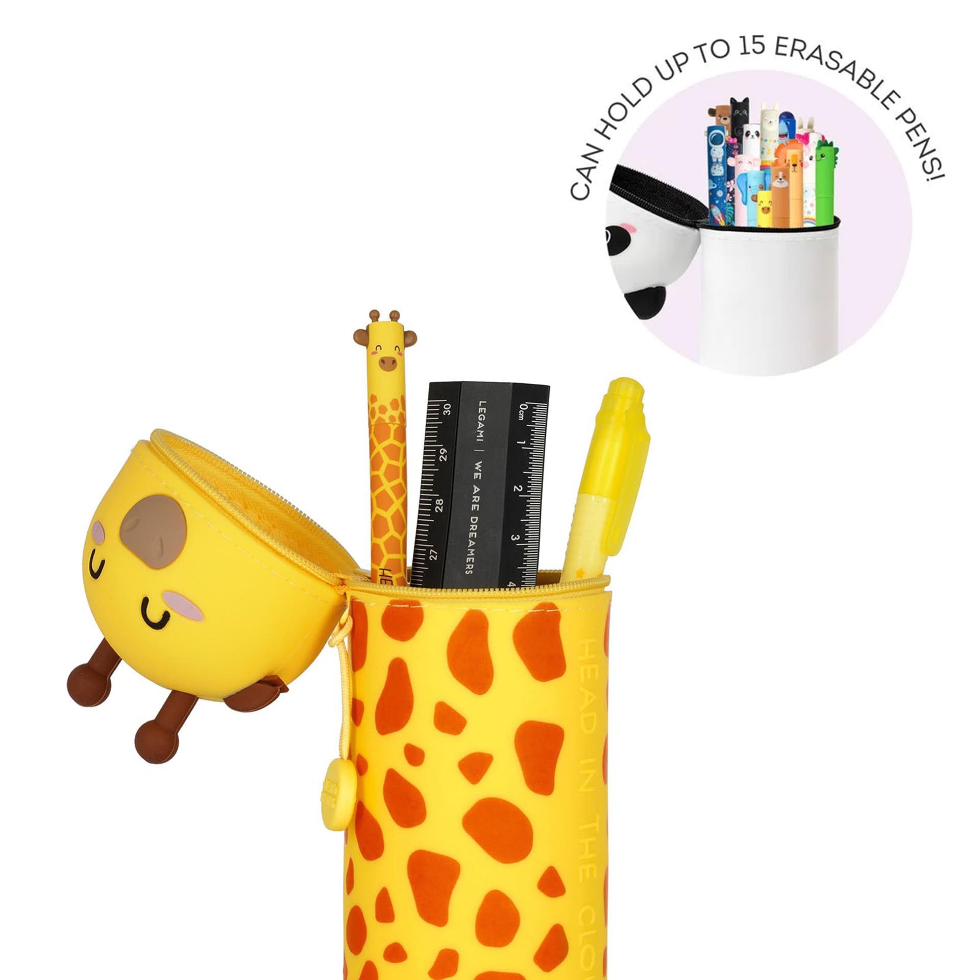 Legami Federmäppchen 2-in-1 Silikontasche 18,5 cm für Stifte und Marker, Kawaii Giraffe Design, Tischstifthalter, Reißverschluss – Bild 2 von 5