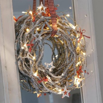 Grafelstein Lichterkette HAPPY CHRISTMAS rot weiß mit Schleifen u. Sternen batteriebetrieben