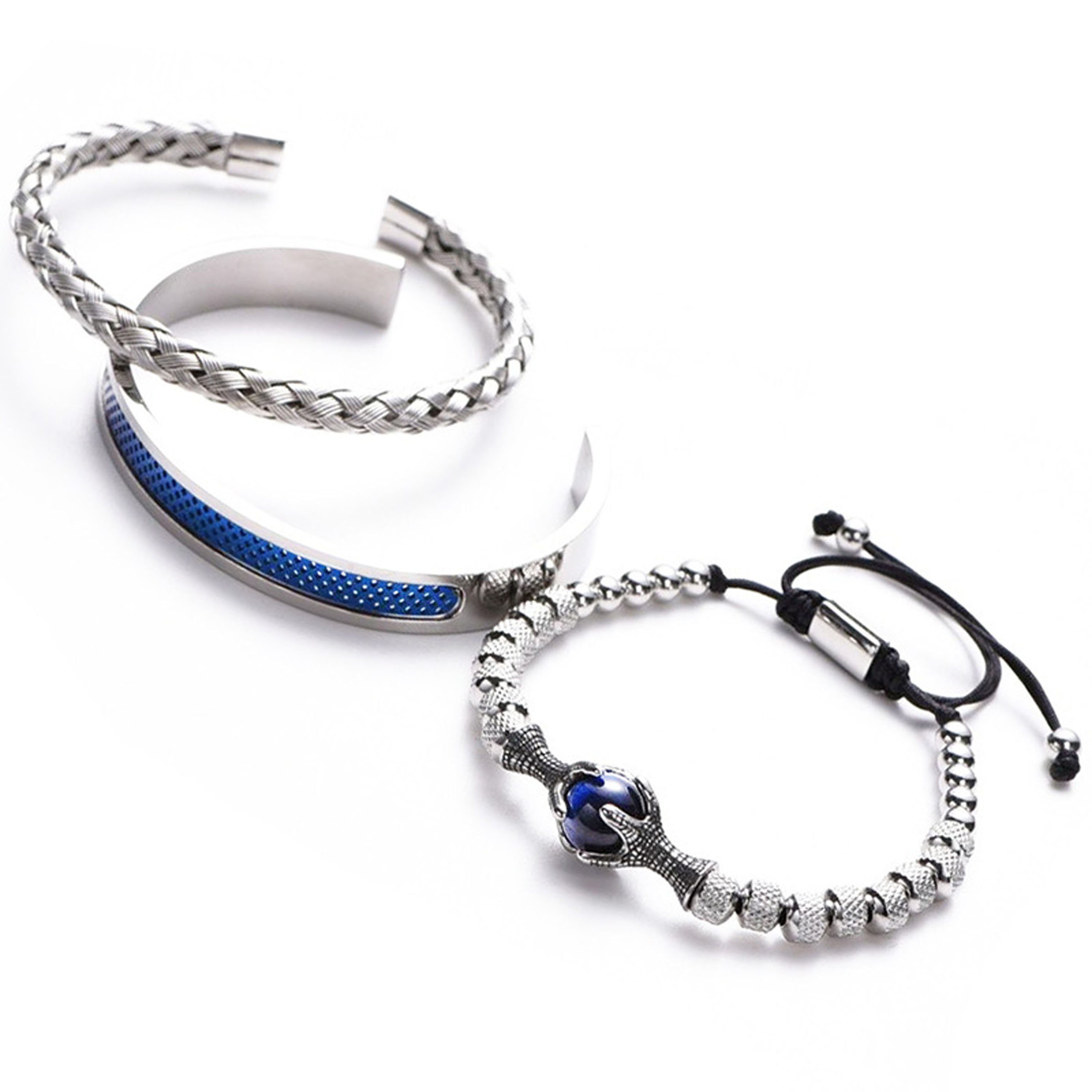 UNIQAL.de Stainless steel bracelet set Stainless steel bracelet SET Men "BLUE EAGLE ROYAL" - Set of 3 bracelets (stainless steel, casual style, handmade), with zirconia
