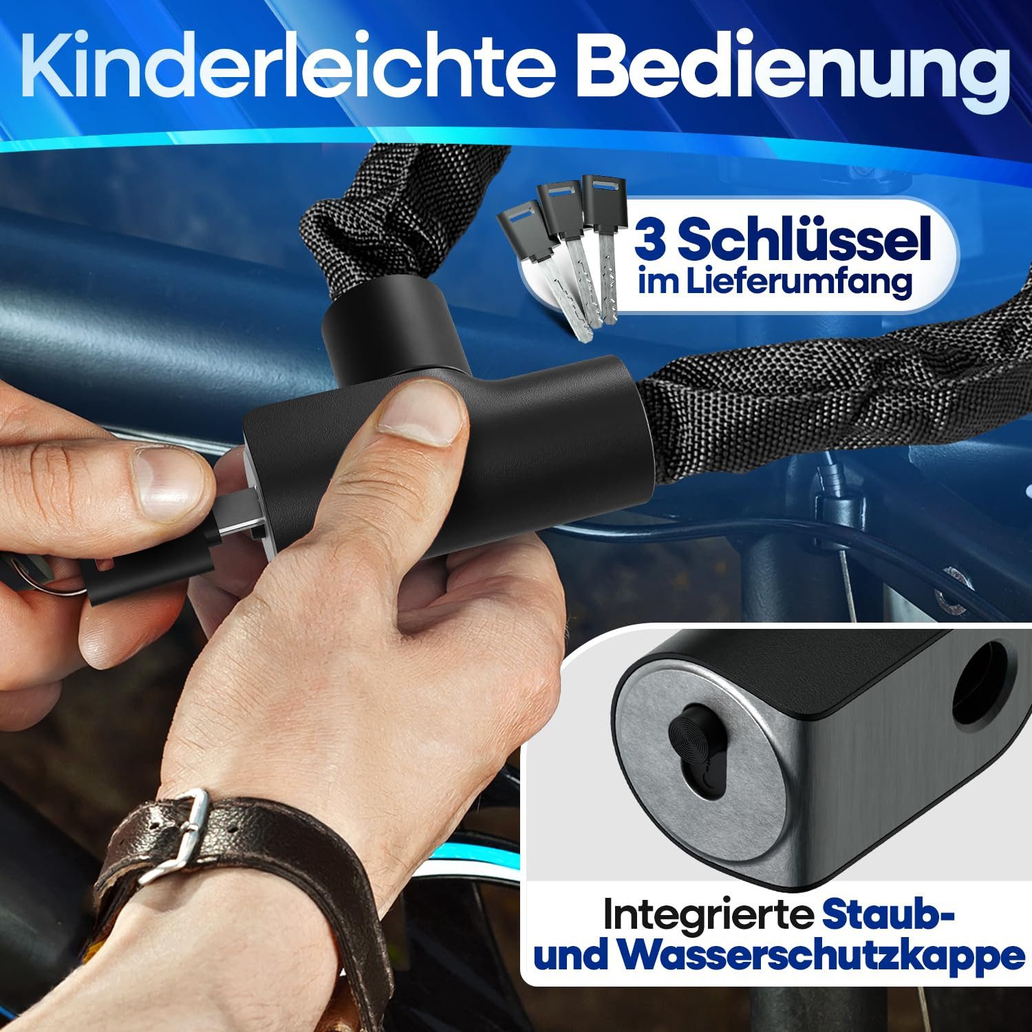 Nextcover Kettenschloss NEXTCOVER® Fahrradschloss LockOne mit Zahlencode oder Schlüssel – Bild 5 von 5