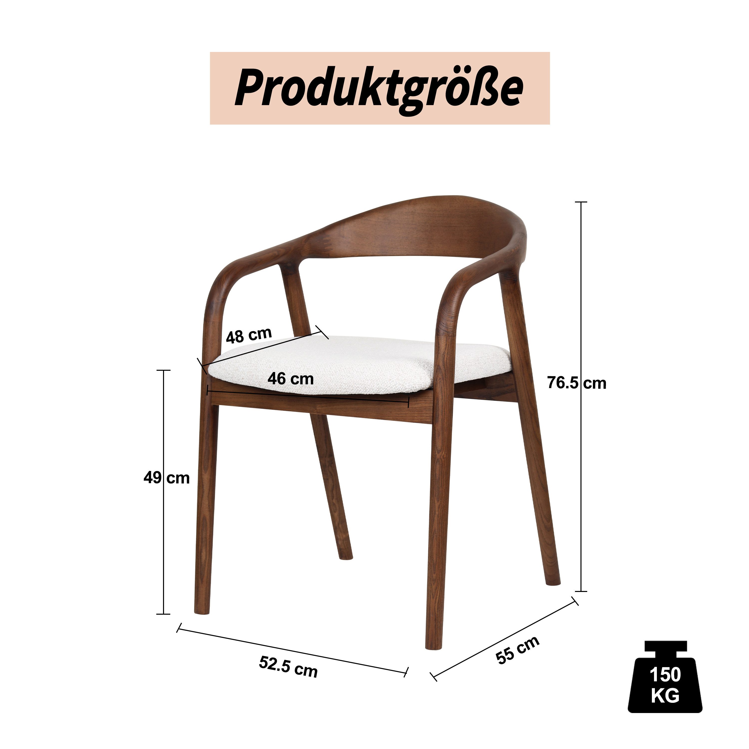 VECHOO Esszimmerstuhl Zeitloses Design, halboffener Holzstuhl Frederick mit Armlehnen (1 St), Naturholzfarbe