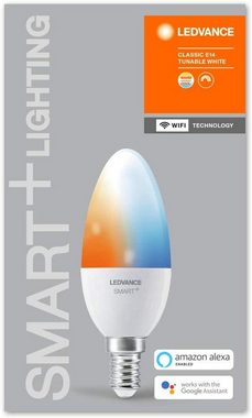 Ledvance SMARTEplus LED Lampe E14 Glühlampe kerzenform Smarte Lampe, Lichtfarbe änderbar, Dimmbar, Energiesparend